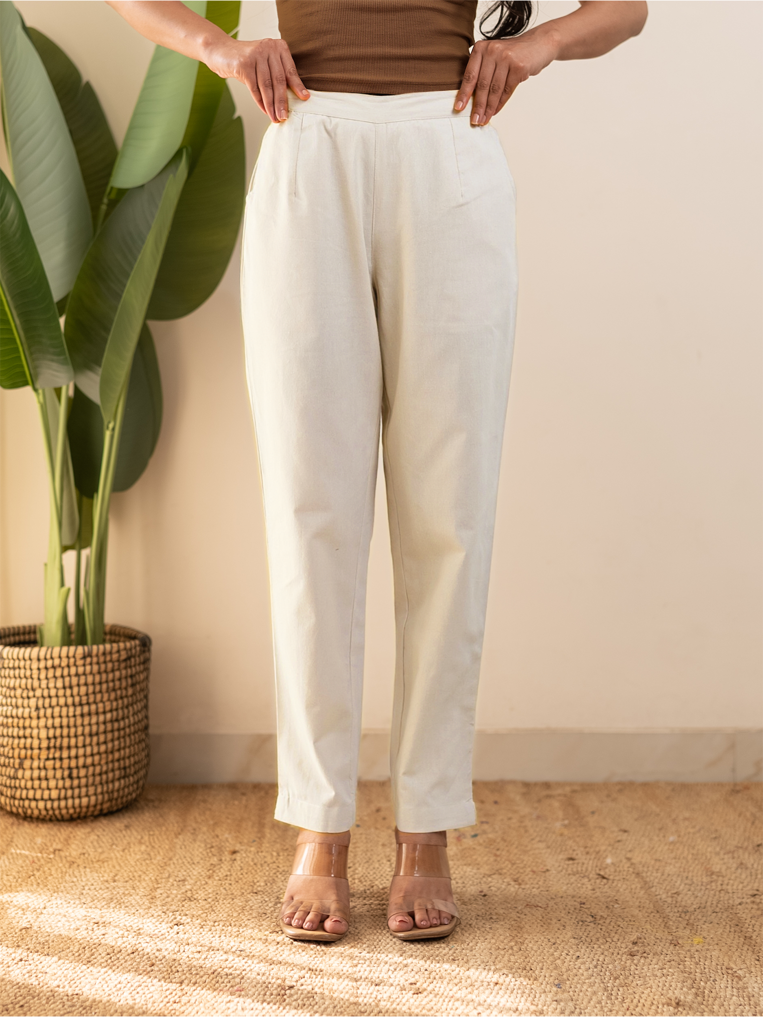 All-Day Cotton Straight Pant for Women-Off White