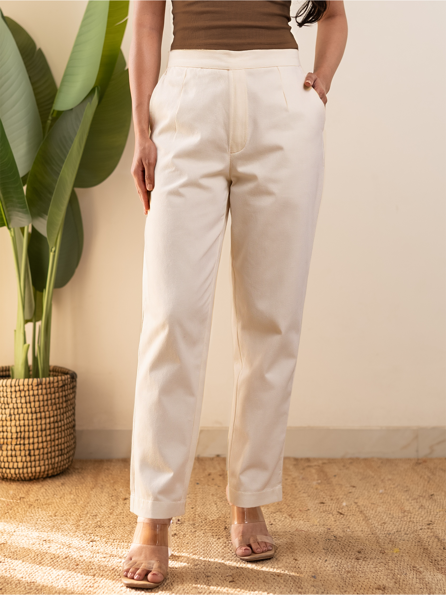 All-Day Cotton Straight Pant for Women-Off White