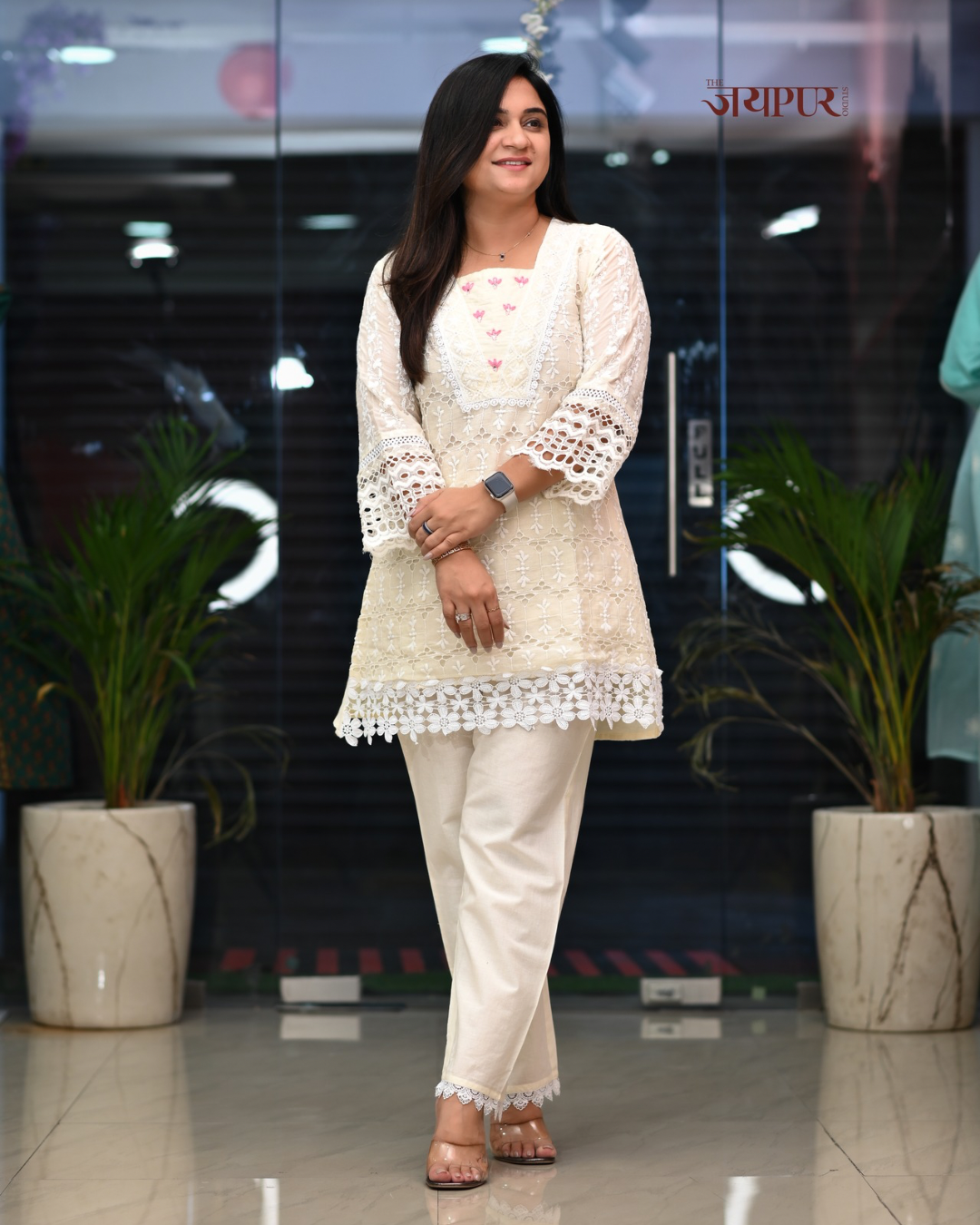 Shakira Cream Sciffili Cotton Coord Set