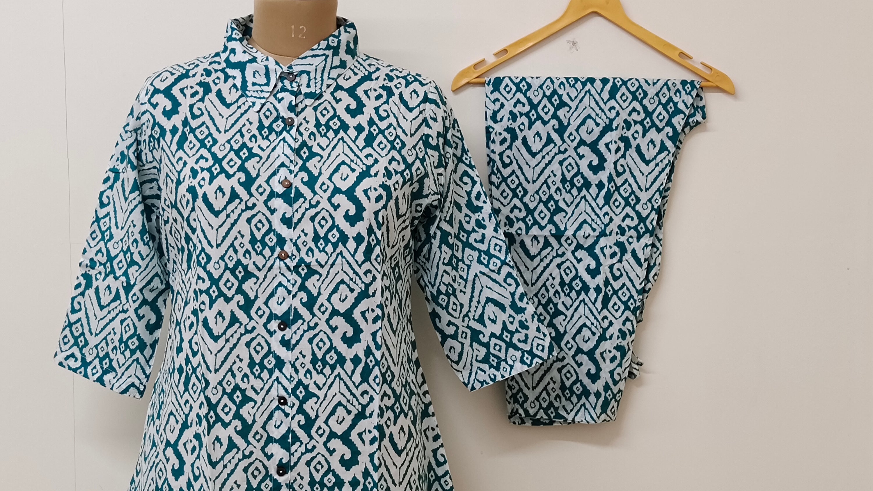 Deepika Blue Ikkat Cotton A-line Coord Set