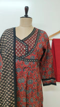 Sukti Red Cotton Angrakha Anarkali Dupatta Set