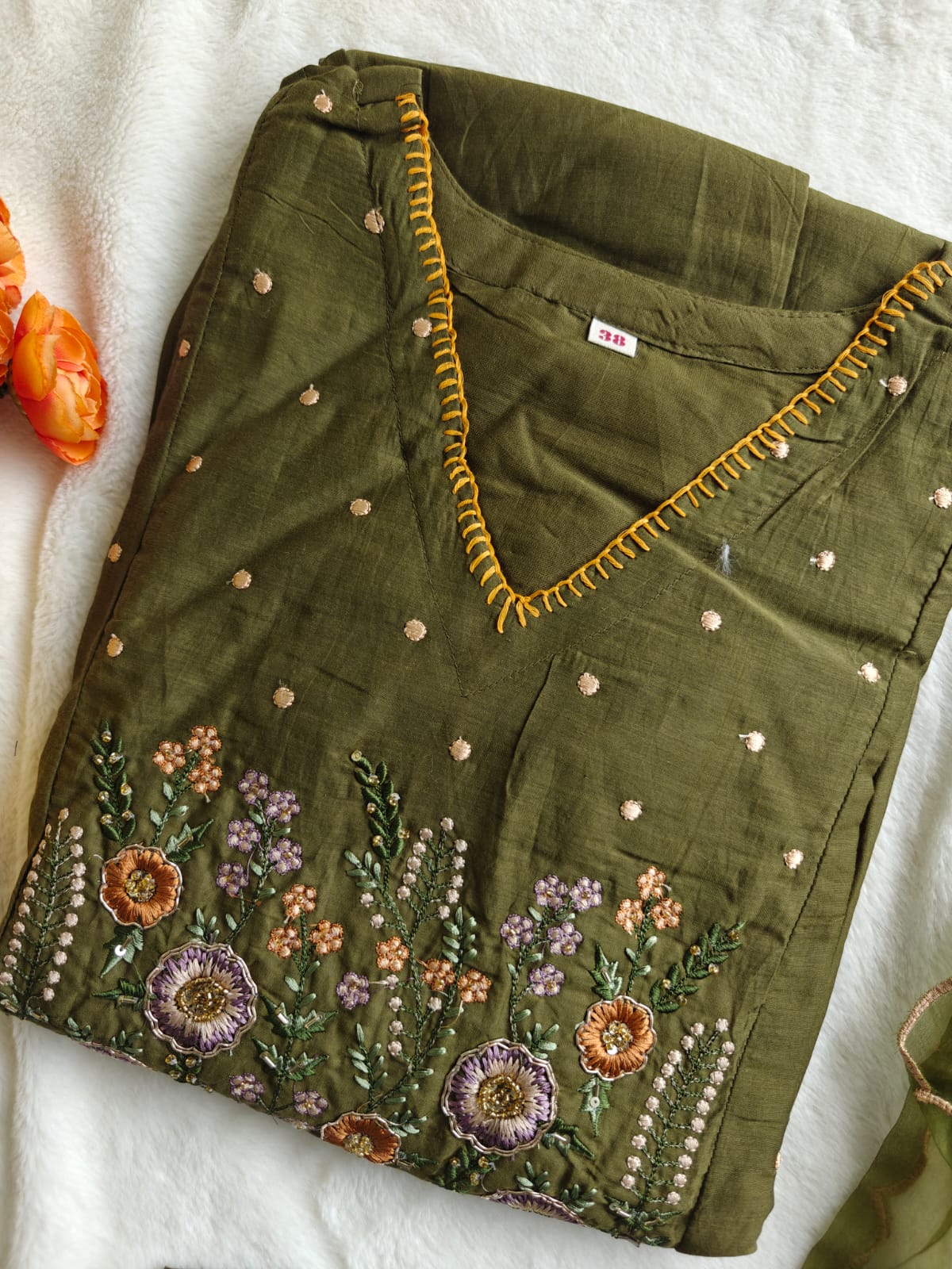 Zola Mul Chanderi Embroidered A-line pant Set