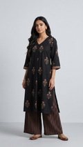 Kush Black Cotton A-line Kurta Set