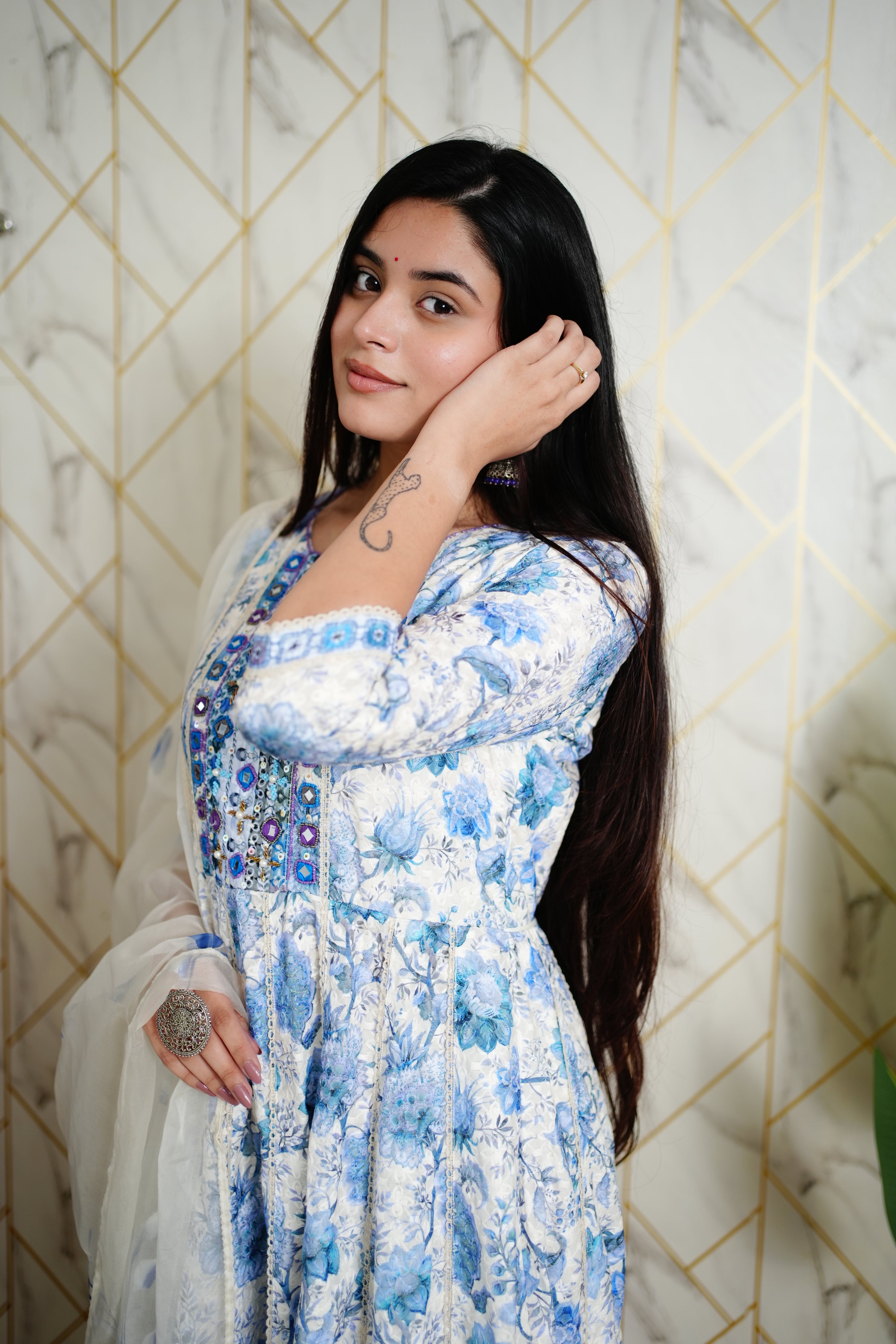 Mahak Cotton Sciffili Embroidered Anarkali Set - The Jaipur Studio