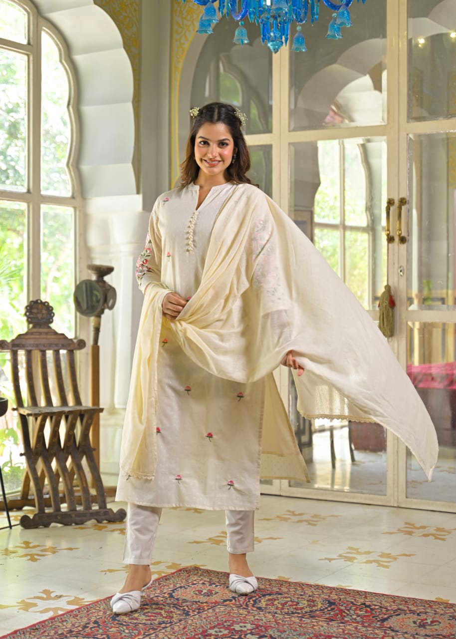Sahiba Mul Cotton Embroidered Pant Set - The Jaipur Studio