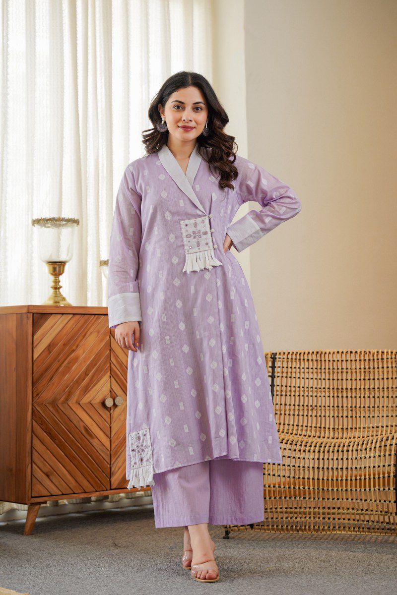 Alavya Cotton Angrakha Hand Detailed Cotton Pant Set - The Jaipur Studio
