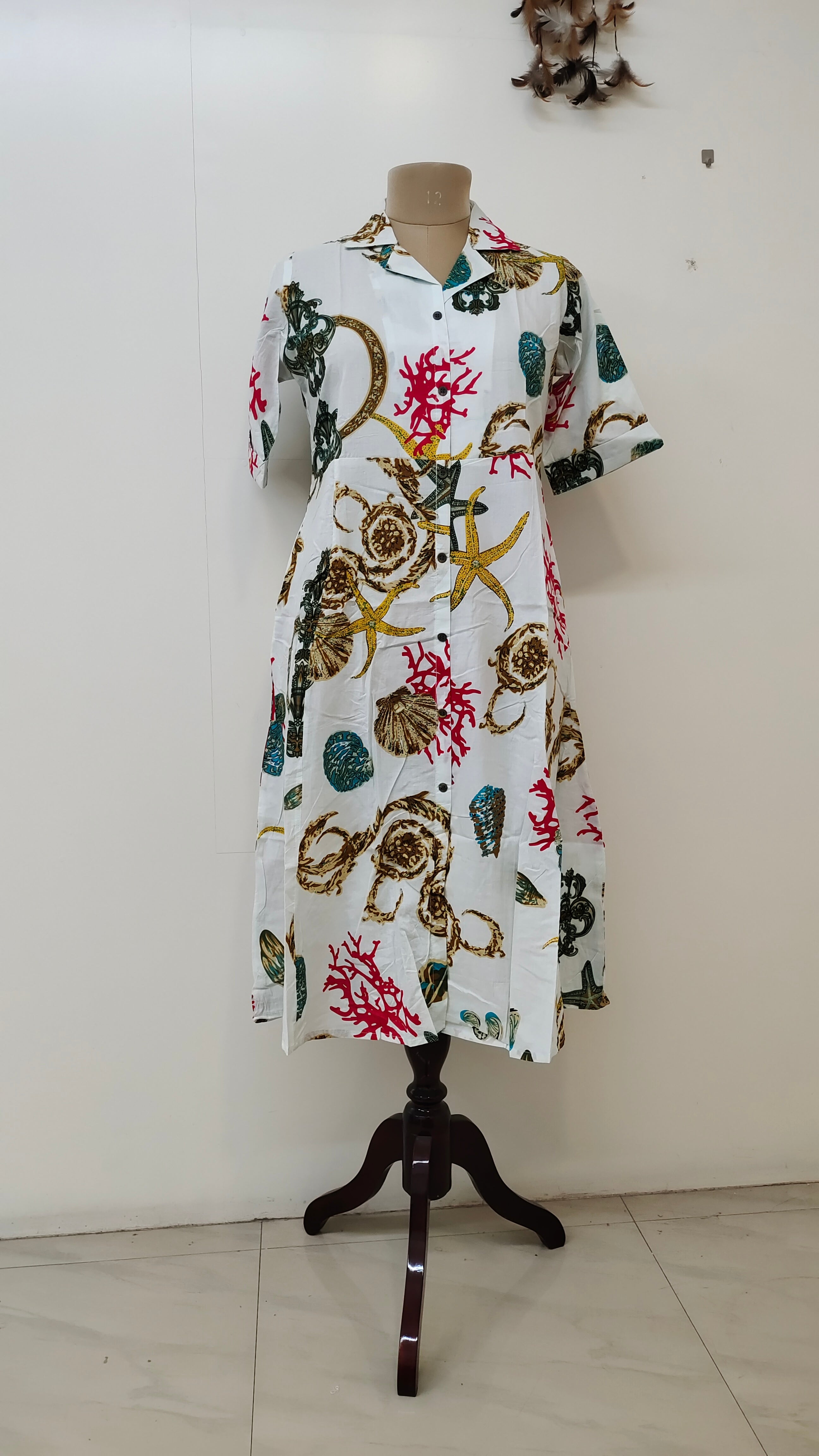 Debina White Cotton Floral Short Dress