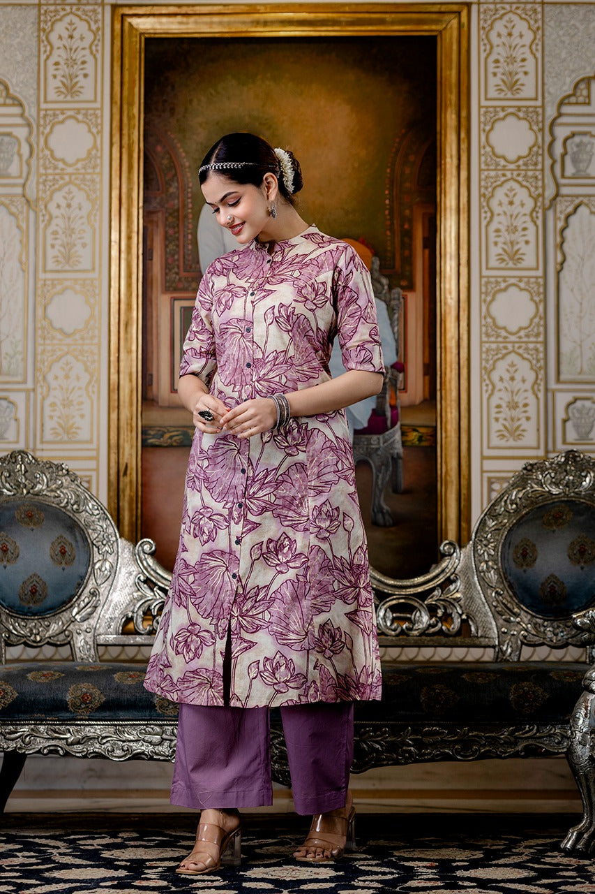 Shnaya Purple Floral Cotton A-line Coord Set - The Jaipur Studio