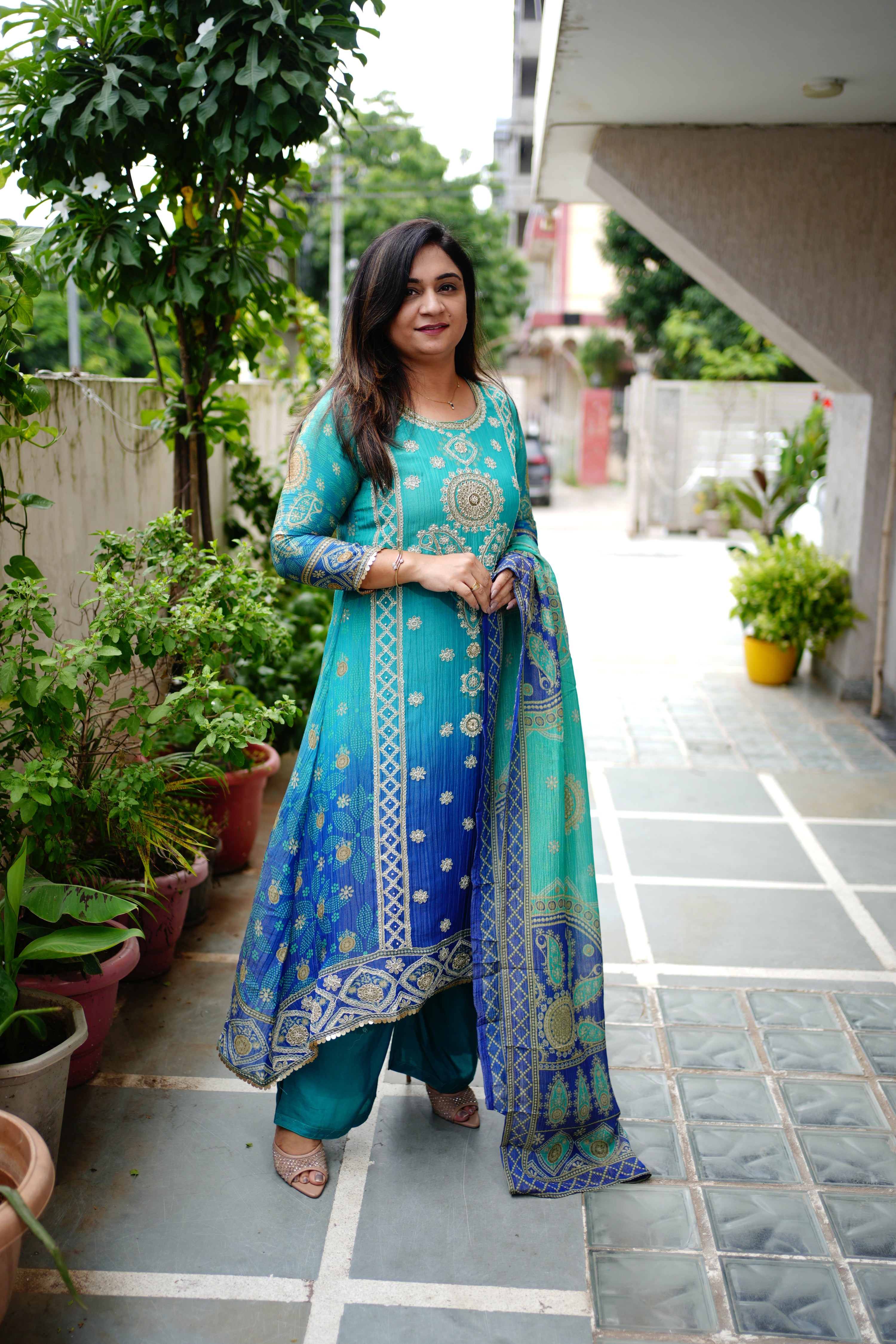 Aaliya Asymmetric Shimmer Tissue  Embroidered Pant Set