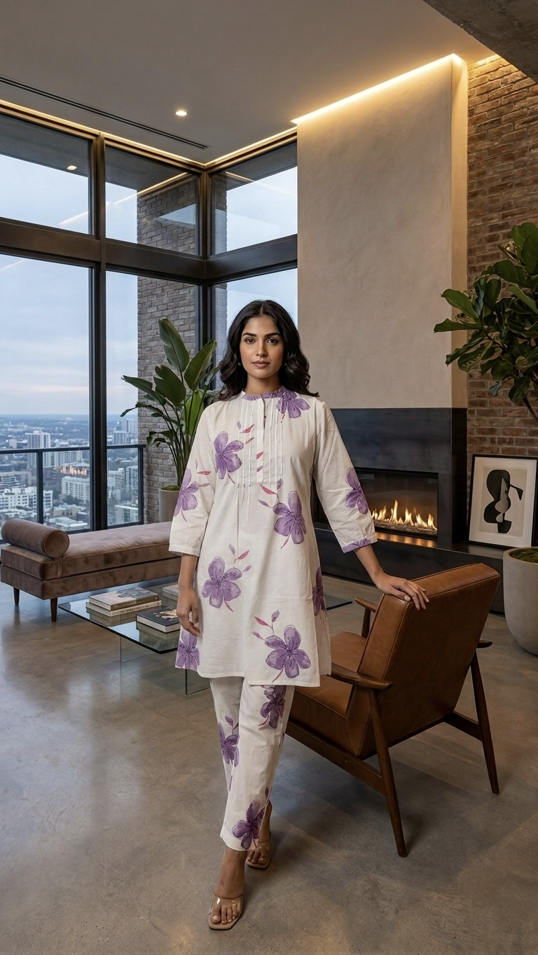Emmi Purple Cotton Floral Coord Set