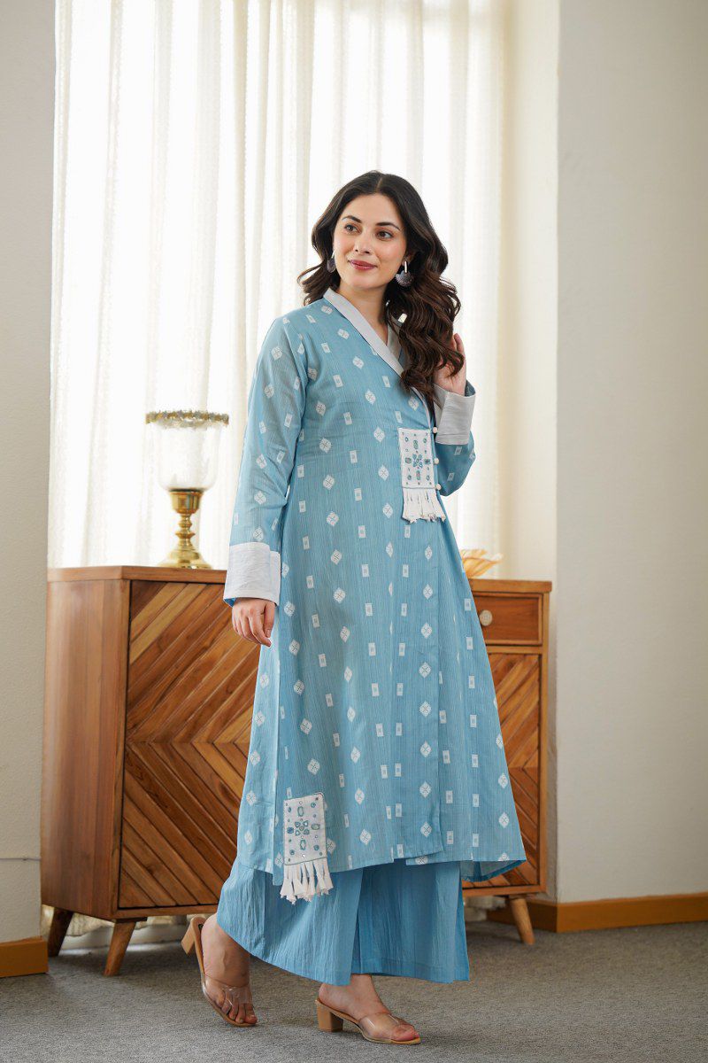 Alavya Cotton Angrakha Hand Detailed Cotton Pant Set - The Jaipur Studio