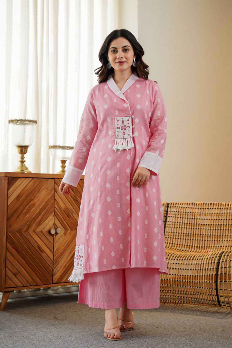 Alavya Cotton Angrakha Hand Detailed Cotton Pant Set - The Jaipur Studio