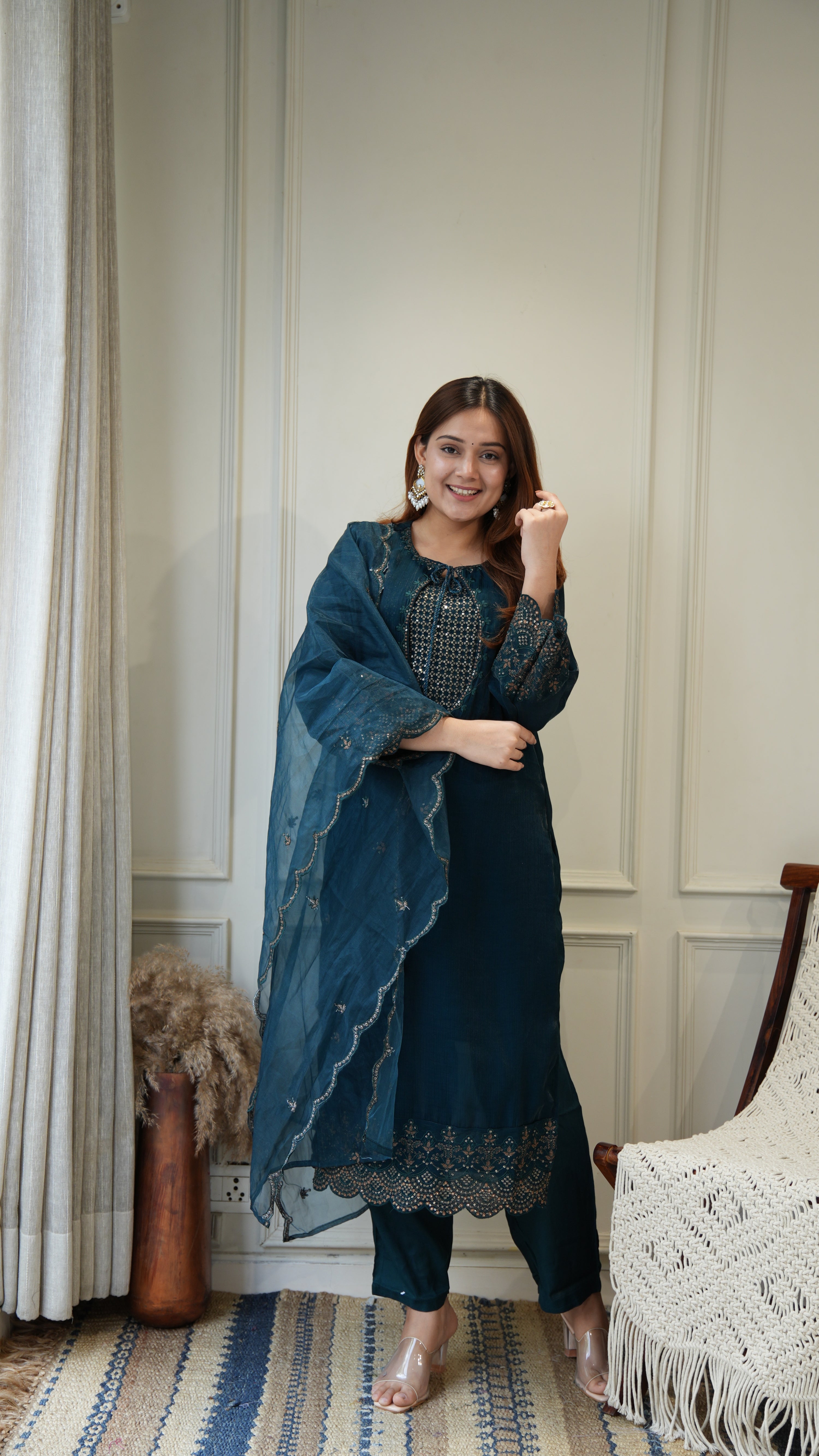 Ayesha Shimmer Tissue Embroidered Pant Set