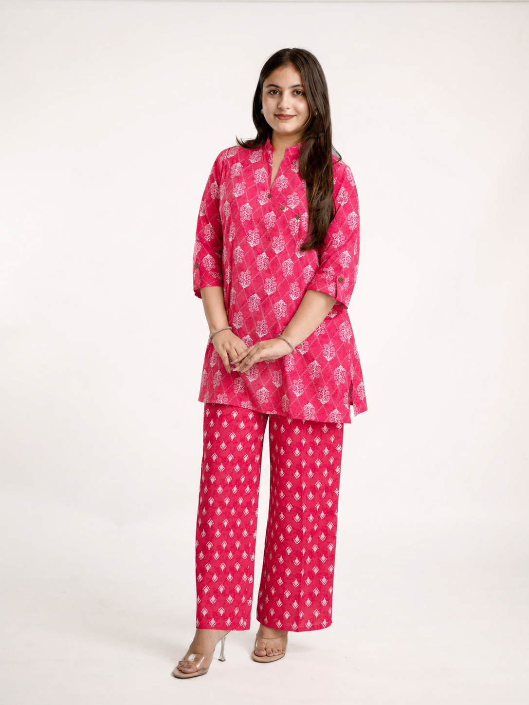 Zara Pink Cotton Casual Coord Set