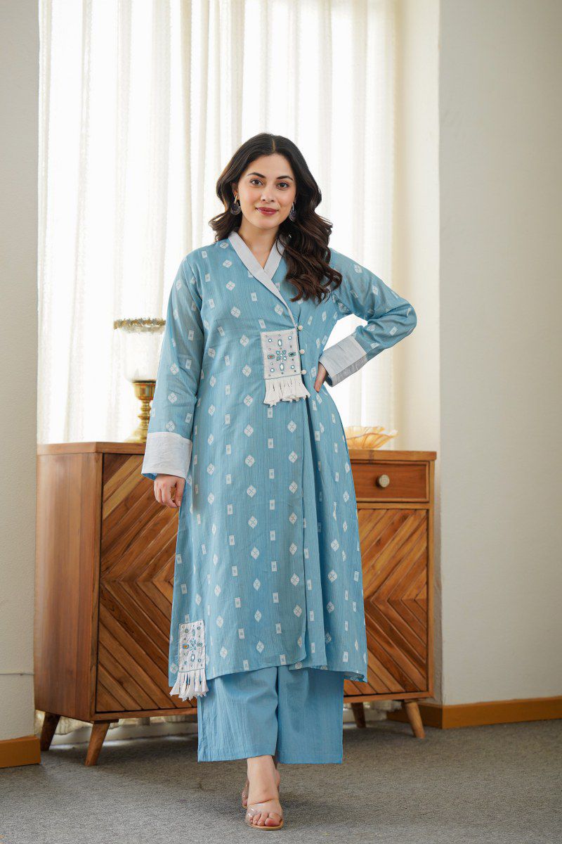 Alavya Cotton Angrakha Hand Detailed Cotton Pant Set - The Jaipur Studio
