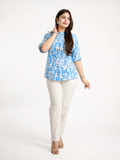 Minal Blue Rayon Floral Short Top
