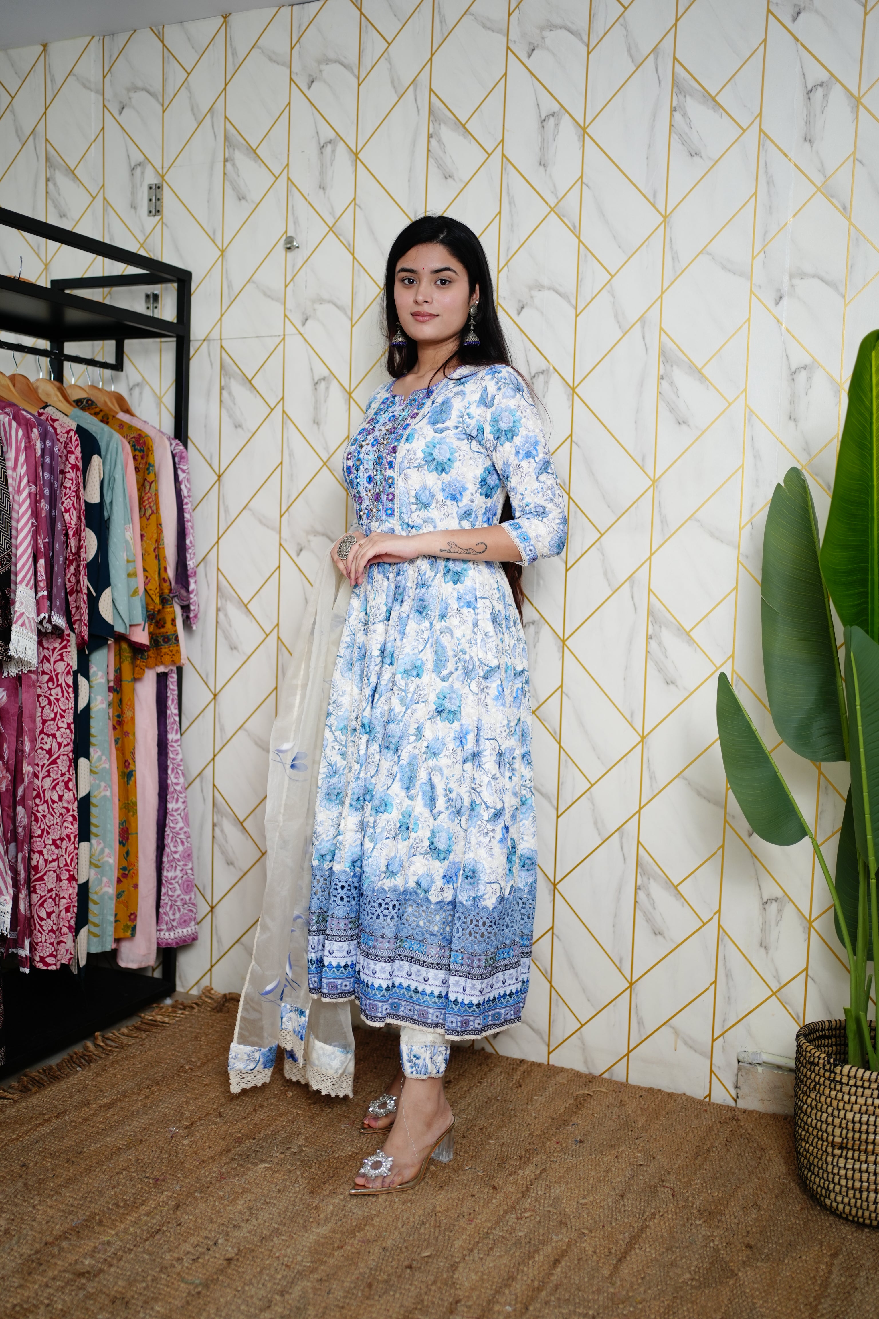 Mahak Cotton Sciffili Embroidered Anarkali Set - The Jaipur Studio