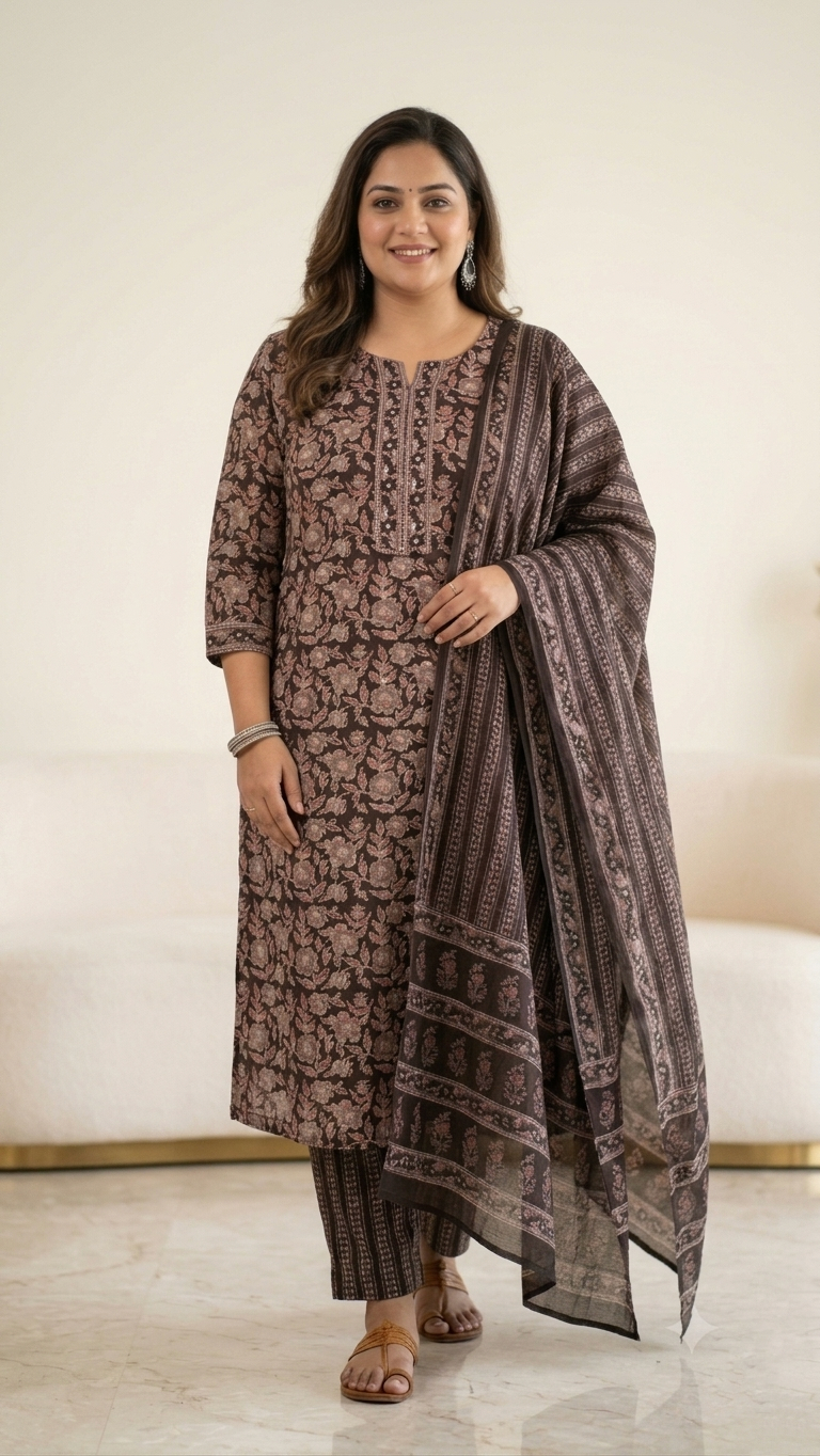 Hemali Black Cotton Embroidered Straight Dupatta Set