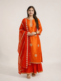 Joshina Orange Embroidered Skirt Dupatta Set