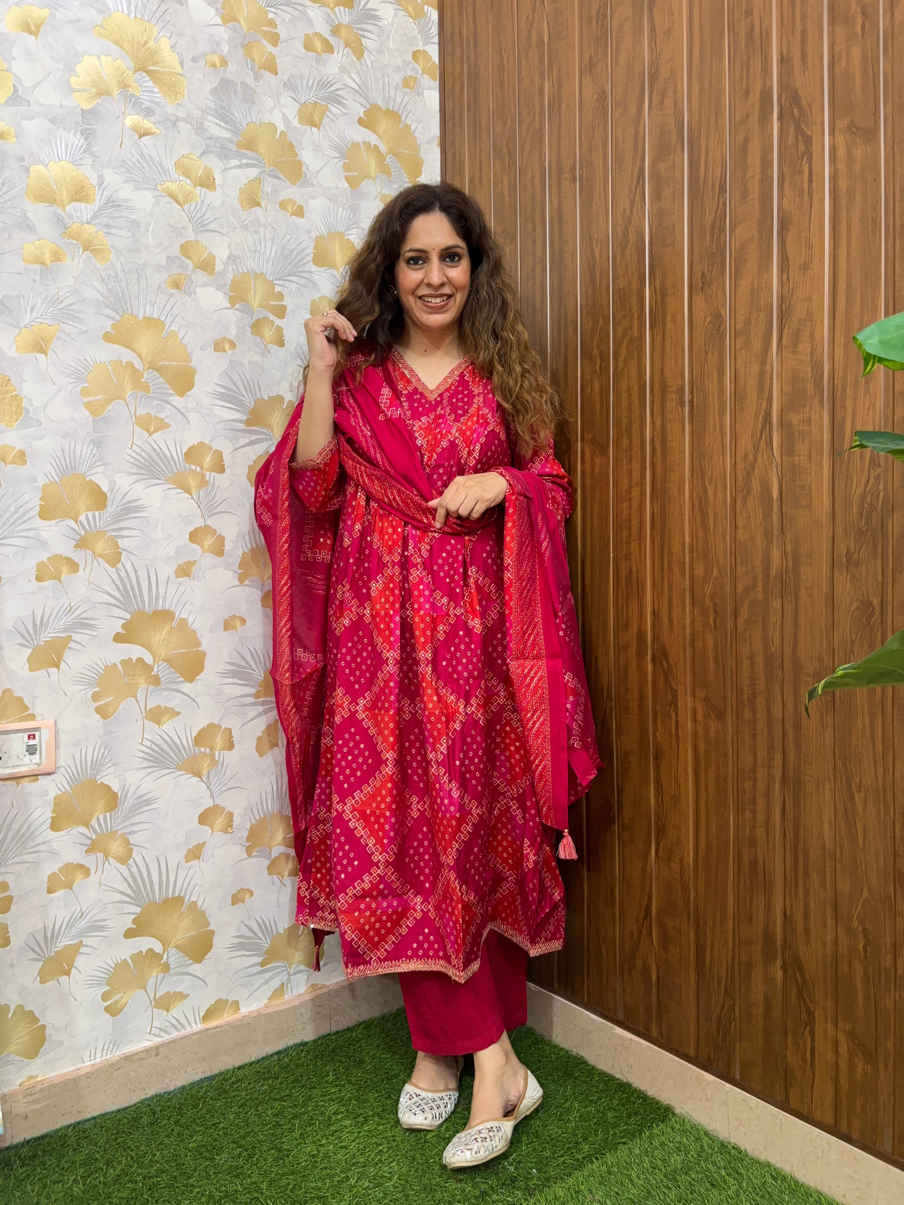 Noor Muslin Bandhani Embroidered Pant Set