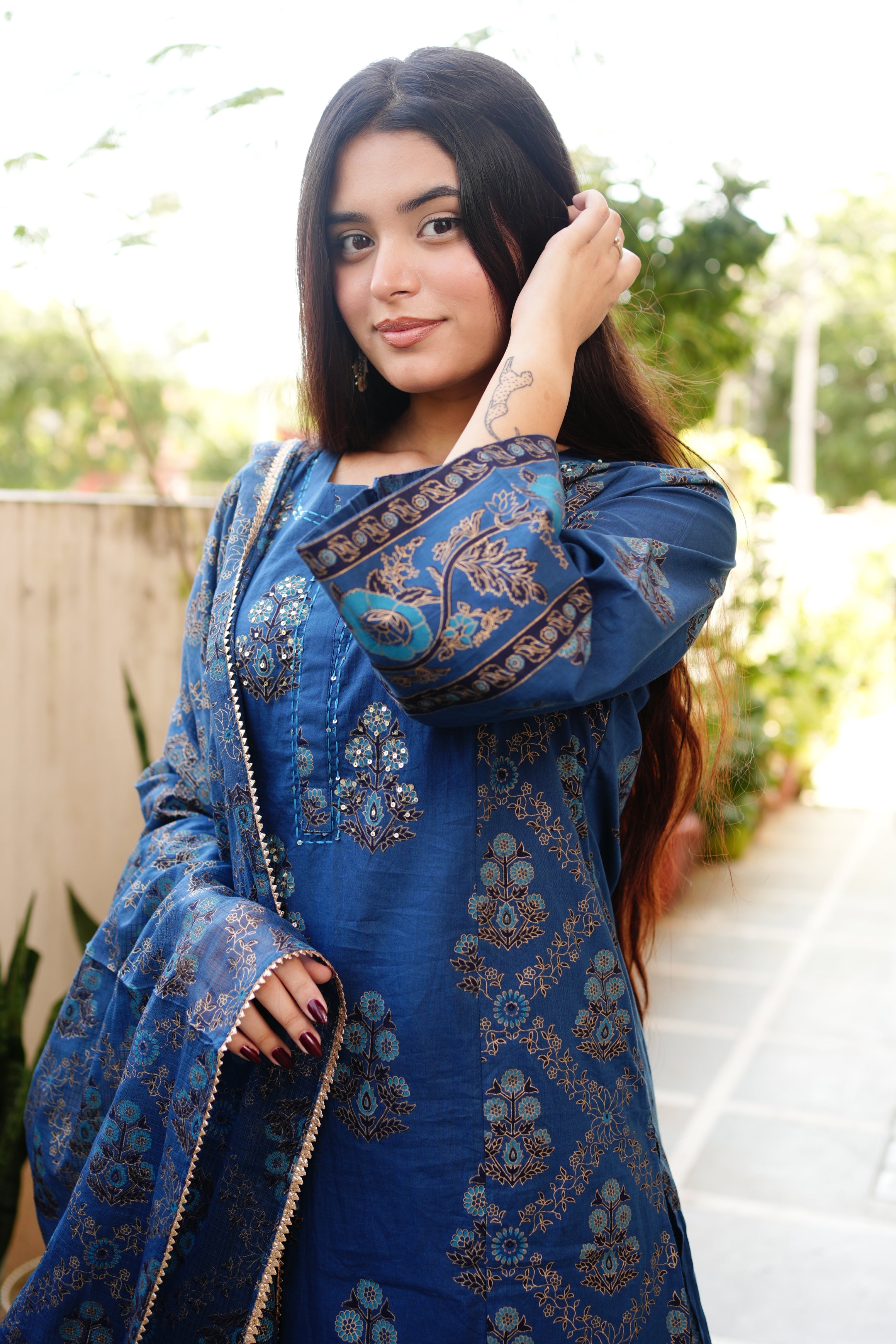 Irya Cotton Handblock Embroidered Pant Set