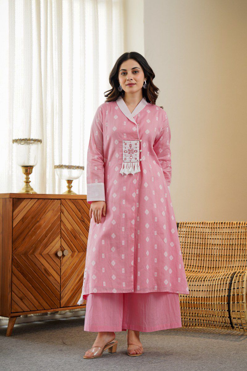 Alavya Cotton Angrakha Hand Detailed Cotton Pant Set - The Jaipur Studio