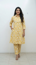 Deepika Yellow Ikkat Cotton A-line Coord Set