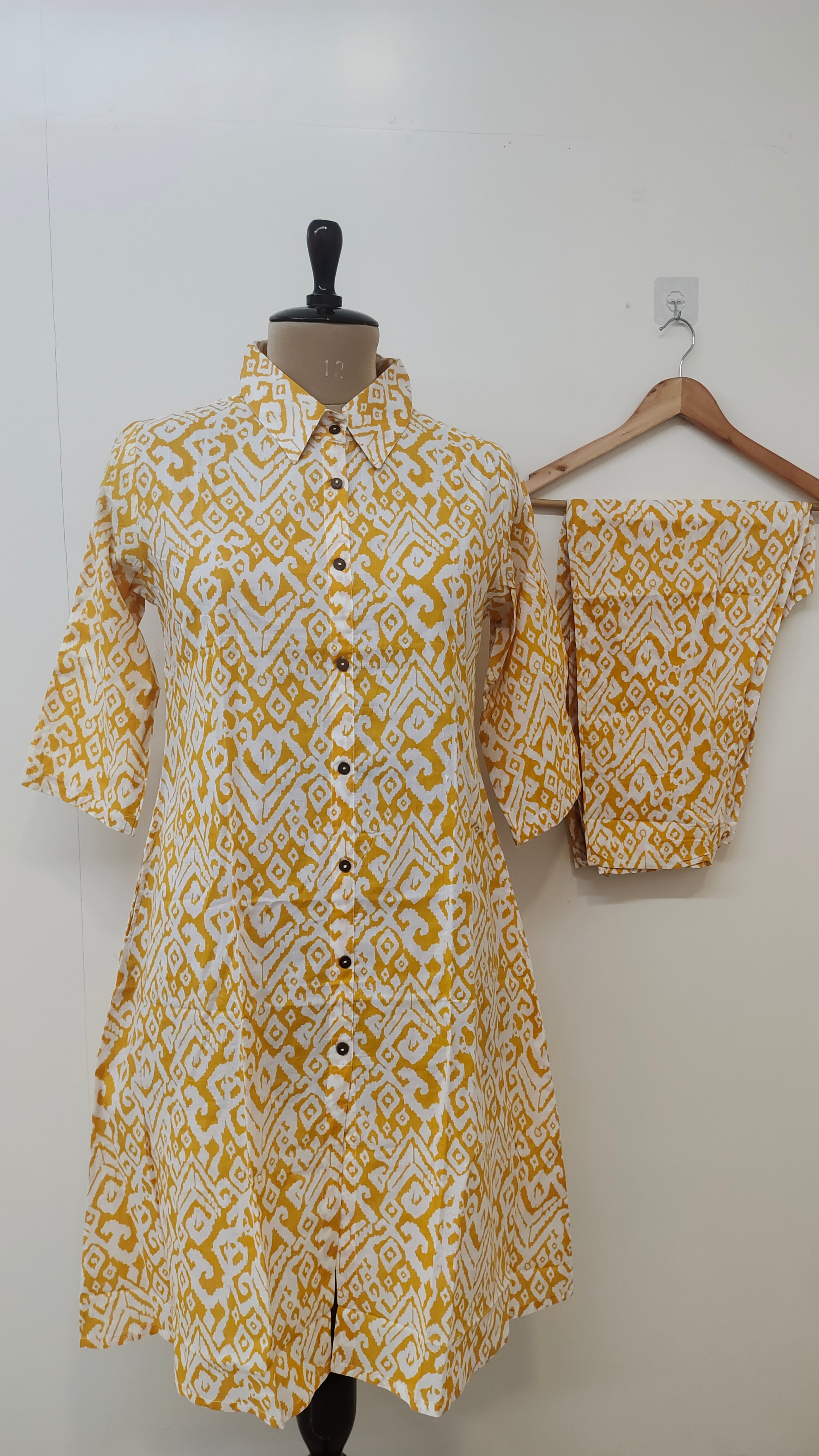 Deepika Yellow Ikkat Cotton A-line Coord Set