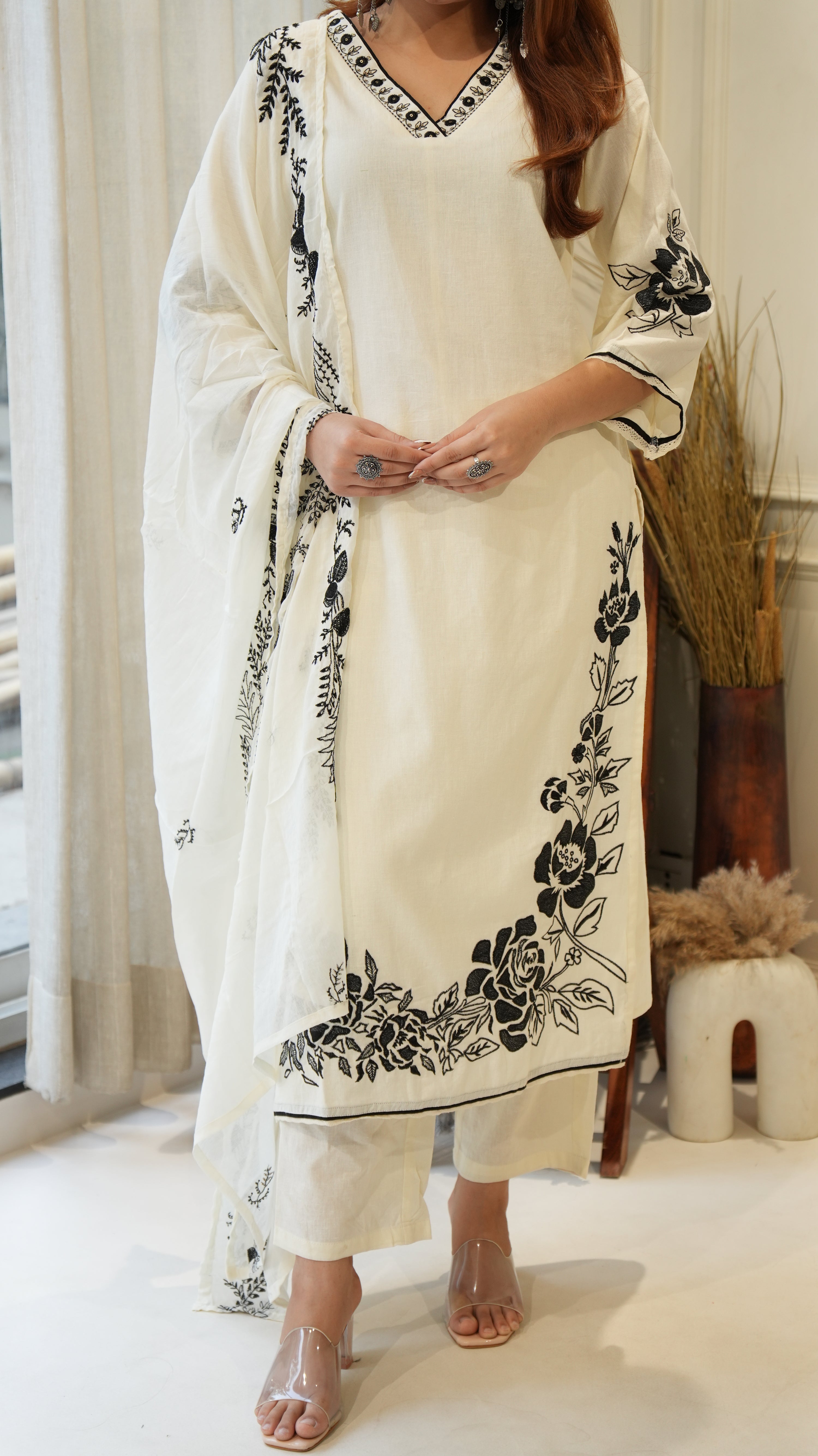Mul Cotton Embroidered Pakistani Pant Set