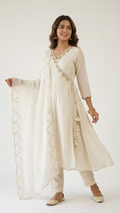 Swara Cream Mul Chanderi Angrakha Dupatta Set