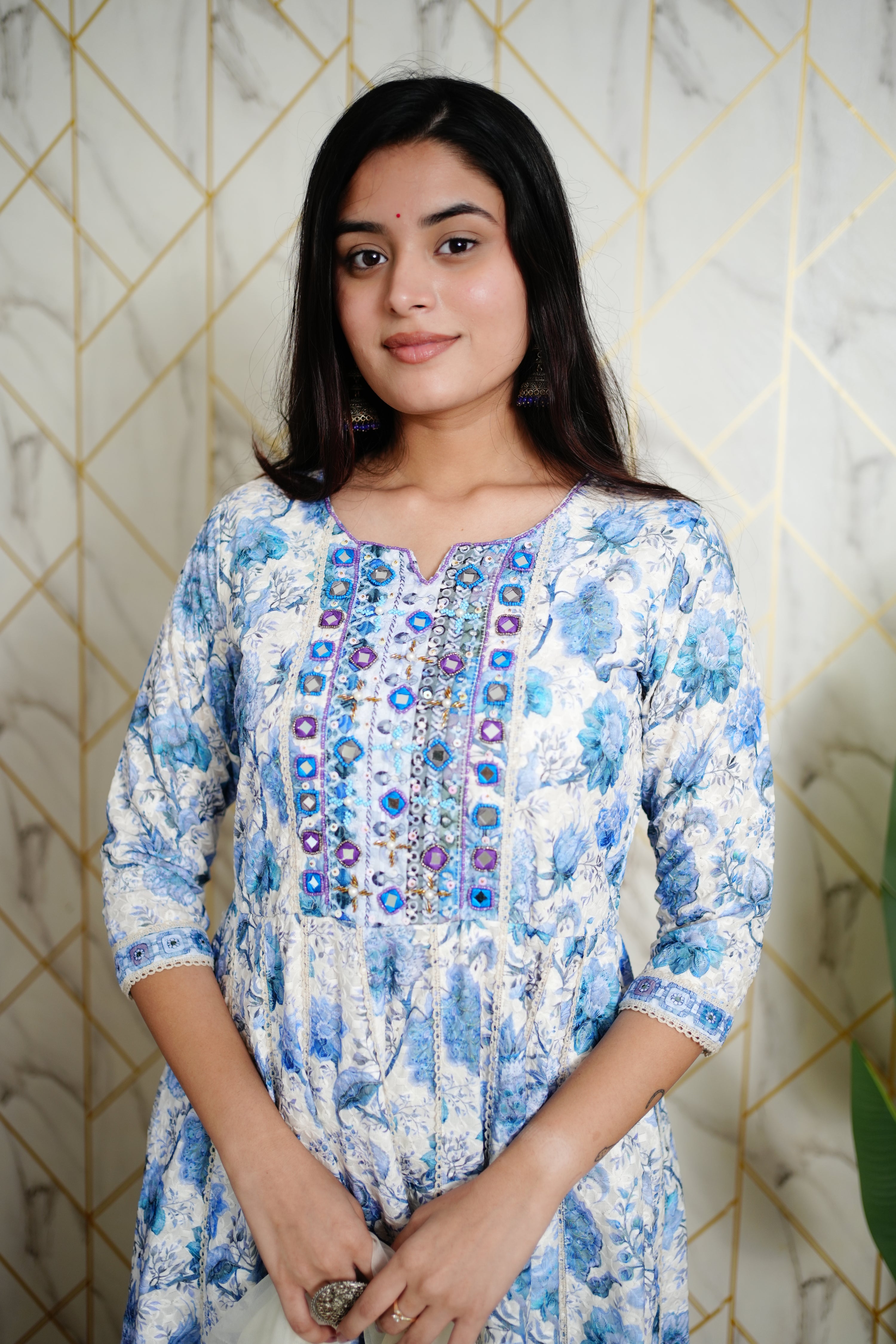 Mahak Cotton Sciffili Embroidered Anarkali Set - The Jaipur Studio