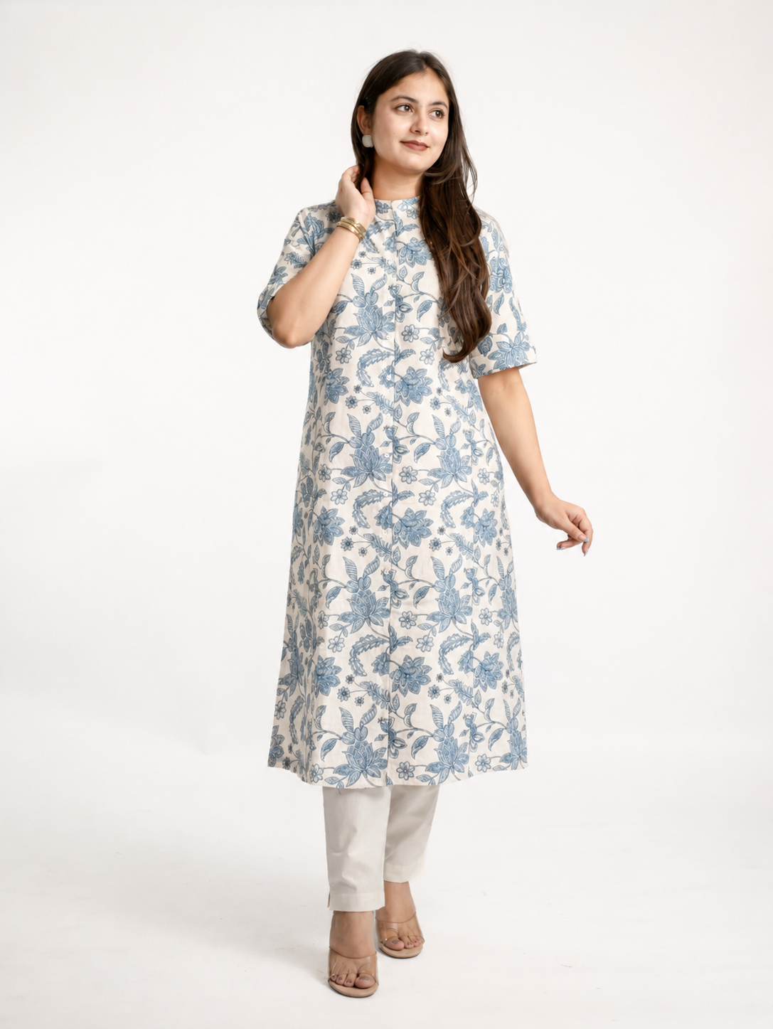Neelakshi OffWhite Cotton Floral A-line Kurta