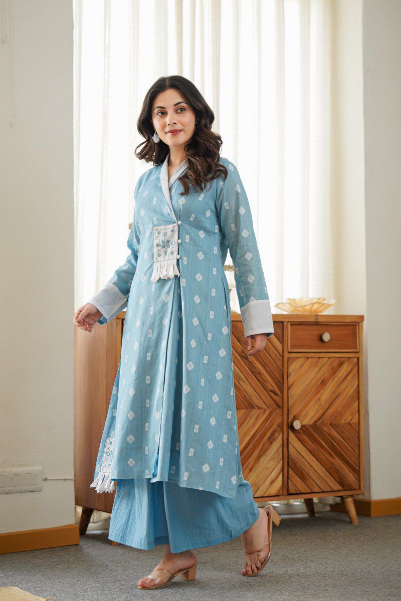Alavya Cotton Angrakha Hand Detailed Cotton Pant Set - The Jaipur Studio