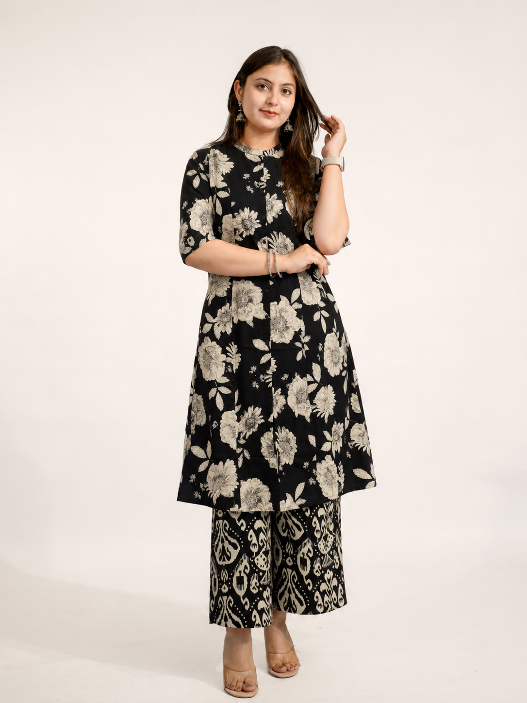 Geet Black Floral A-line Coord Set
