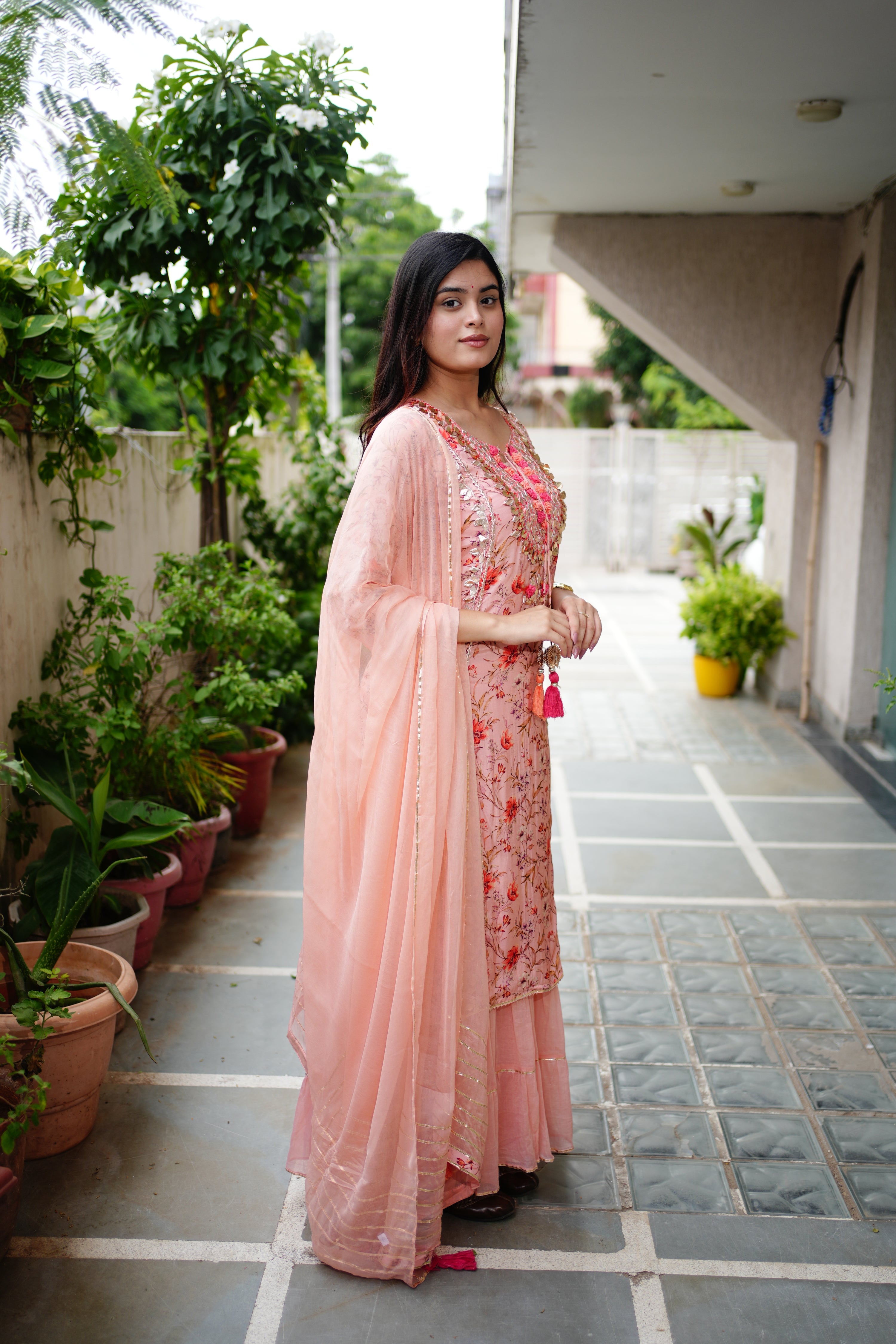 Reem Floral Double Layer Dupatta Set - The Jaipur Studio