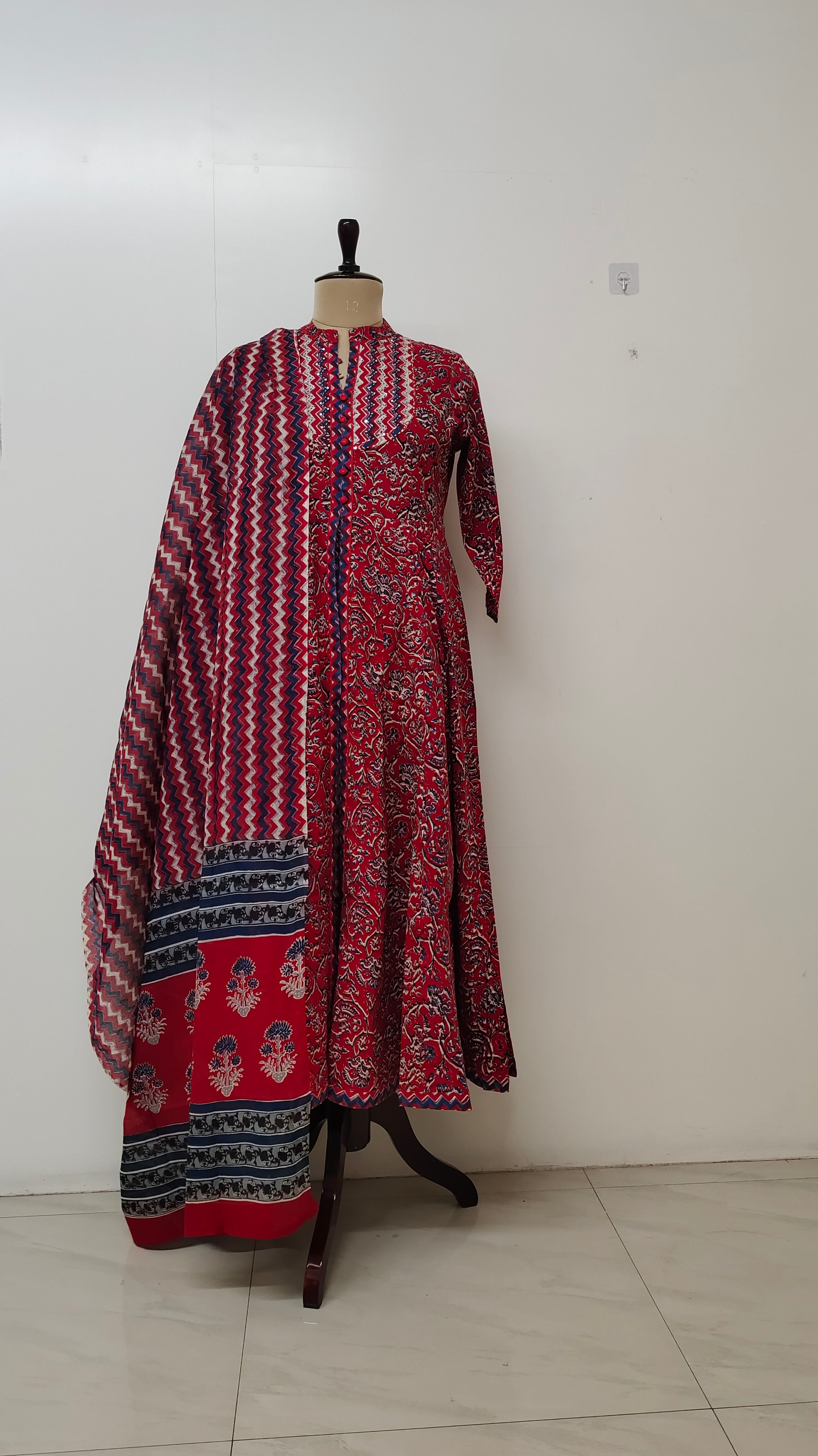 Sadiya Red Cotton Anarkali Dress with along Dupatta