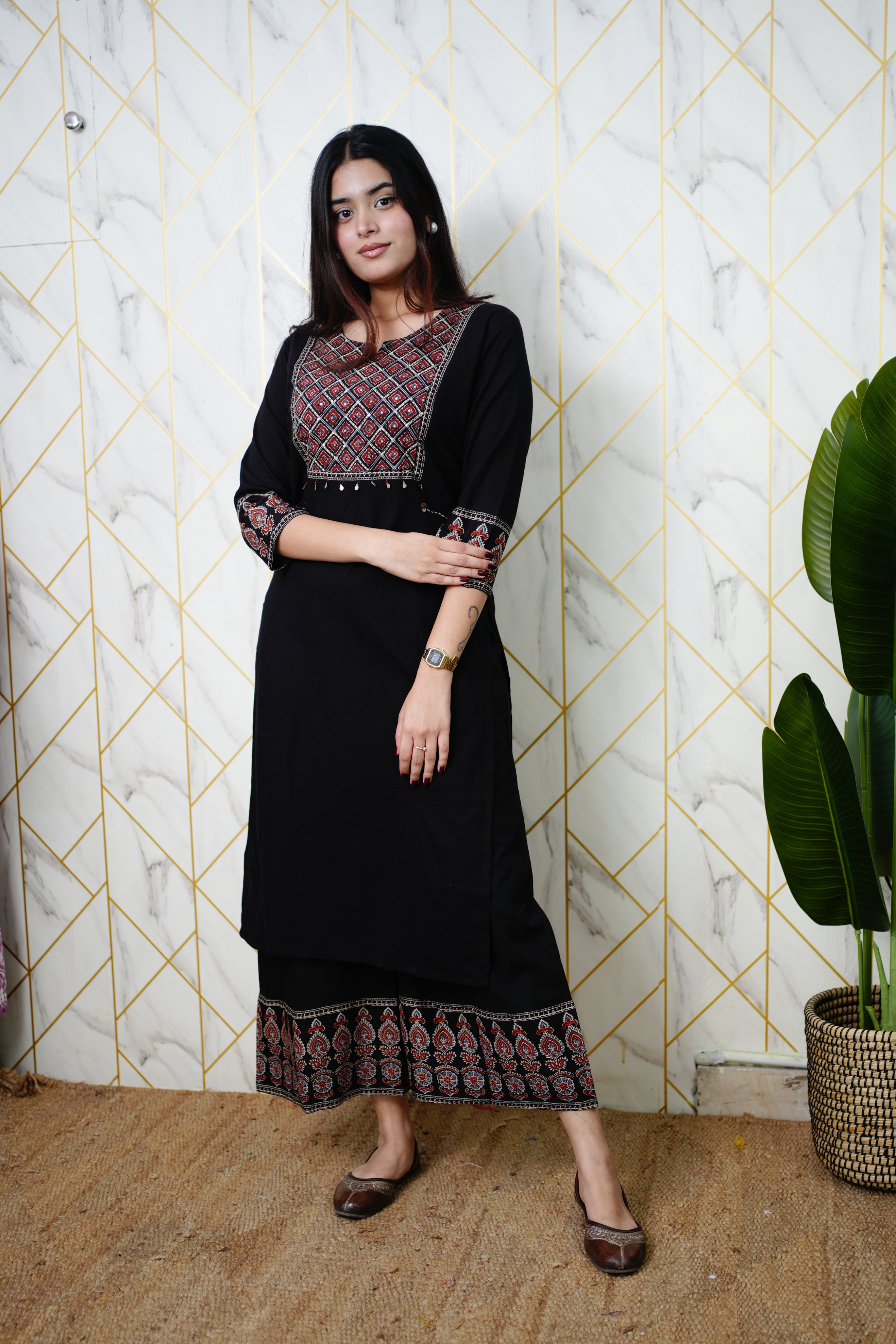 Damini Ajrakh Embroidered Cotton Coord Set