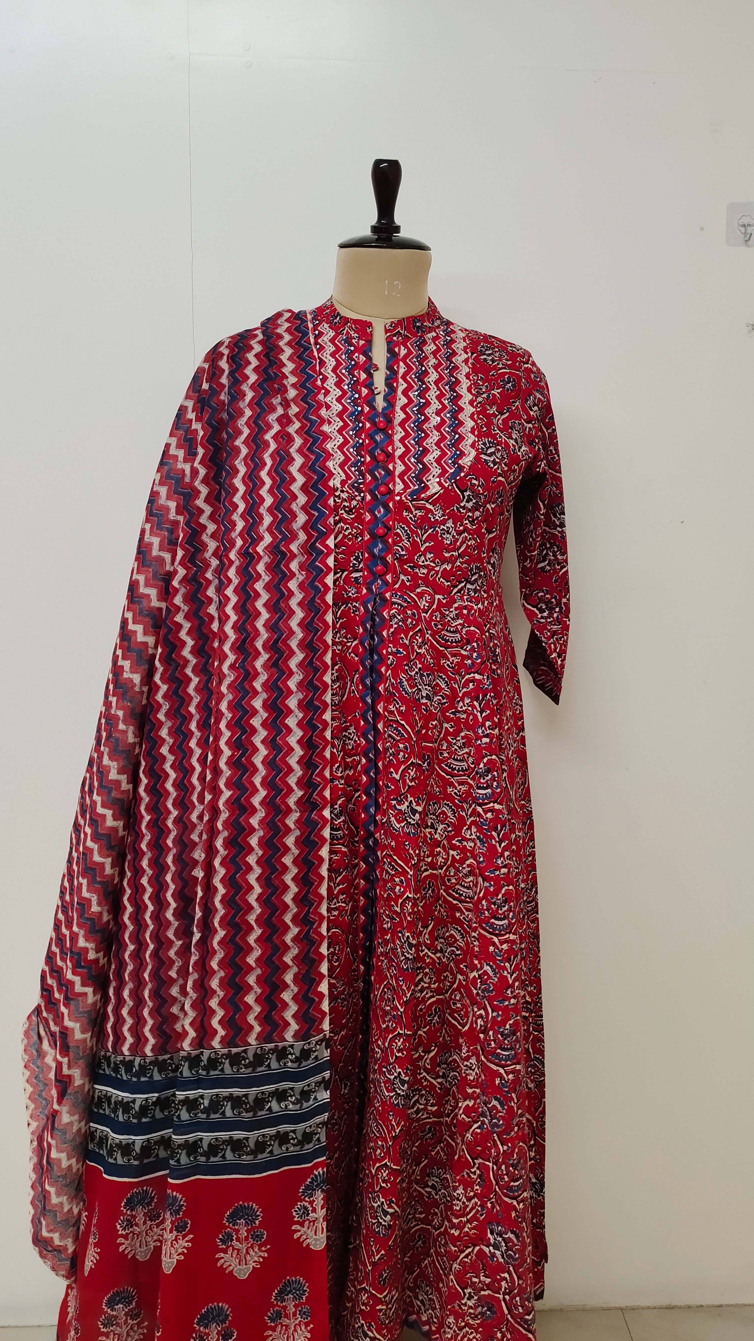 Sadiya Red Cotton Anarkali Dress with along Dupatta