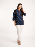 Indigo Blue Cotton Handblock Striped Short Top