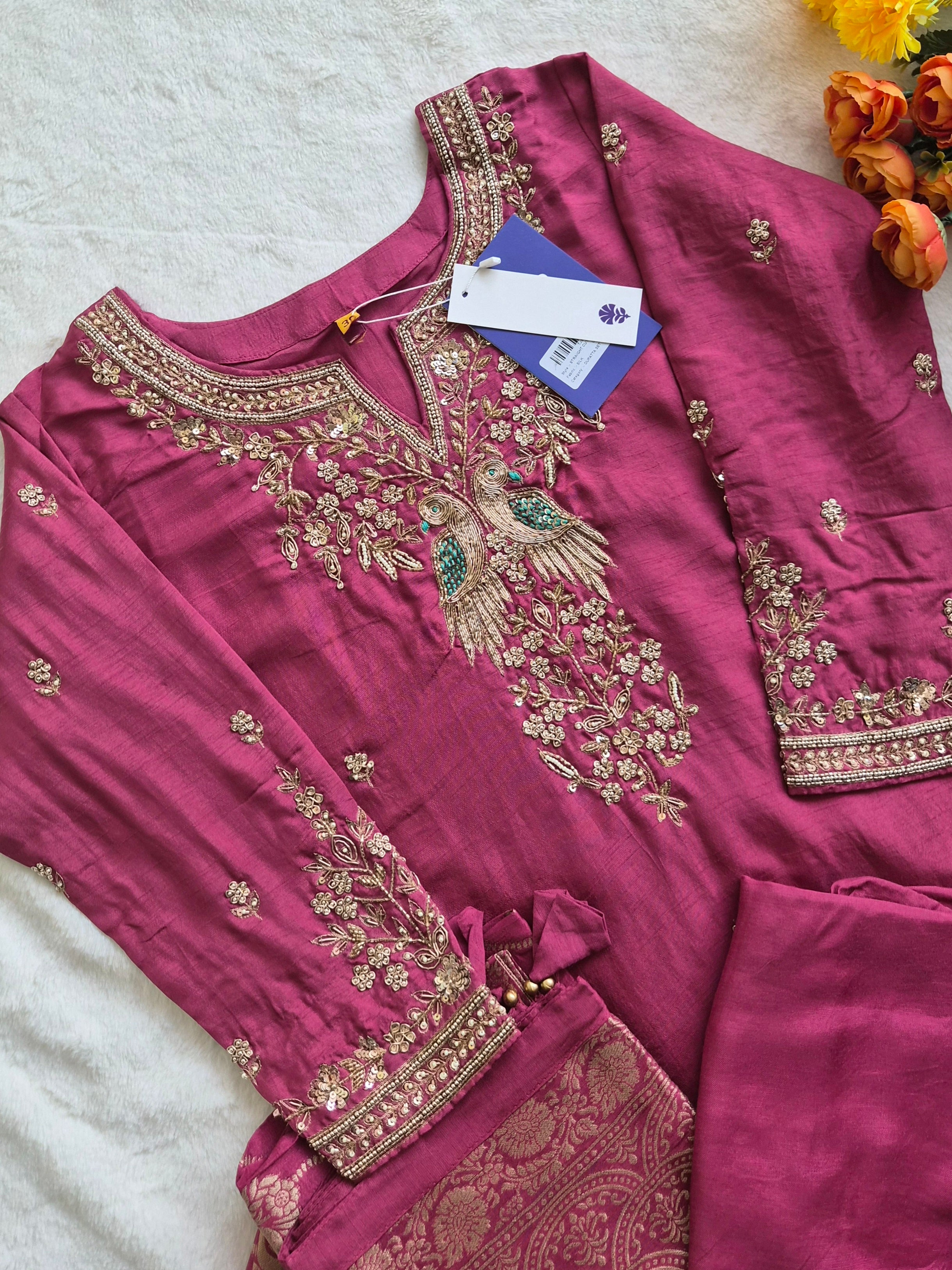 Aviva Silk Festive HandEmbroidered Pant Set