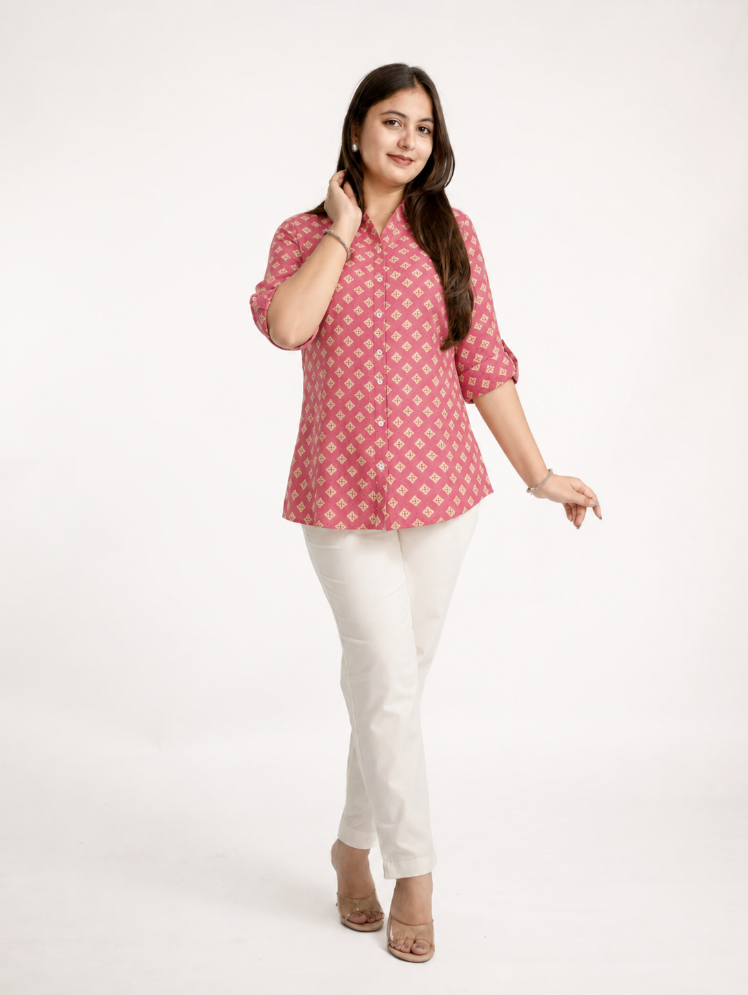 Aahana Peach Rayon Short Top