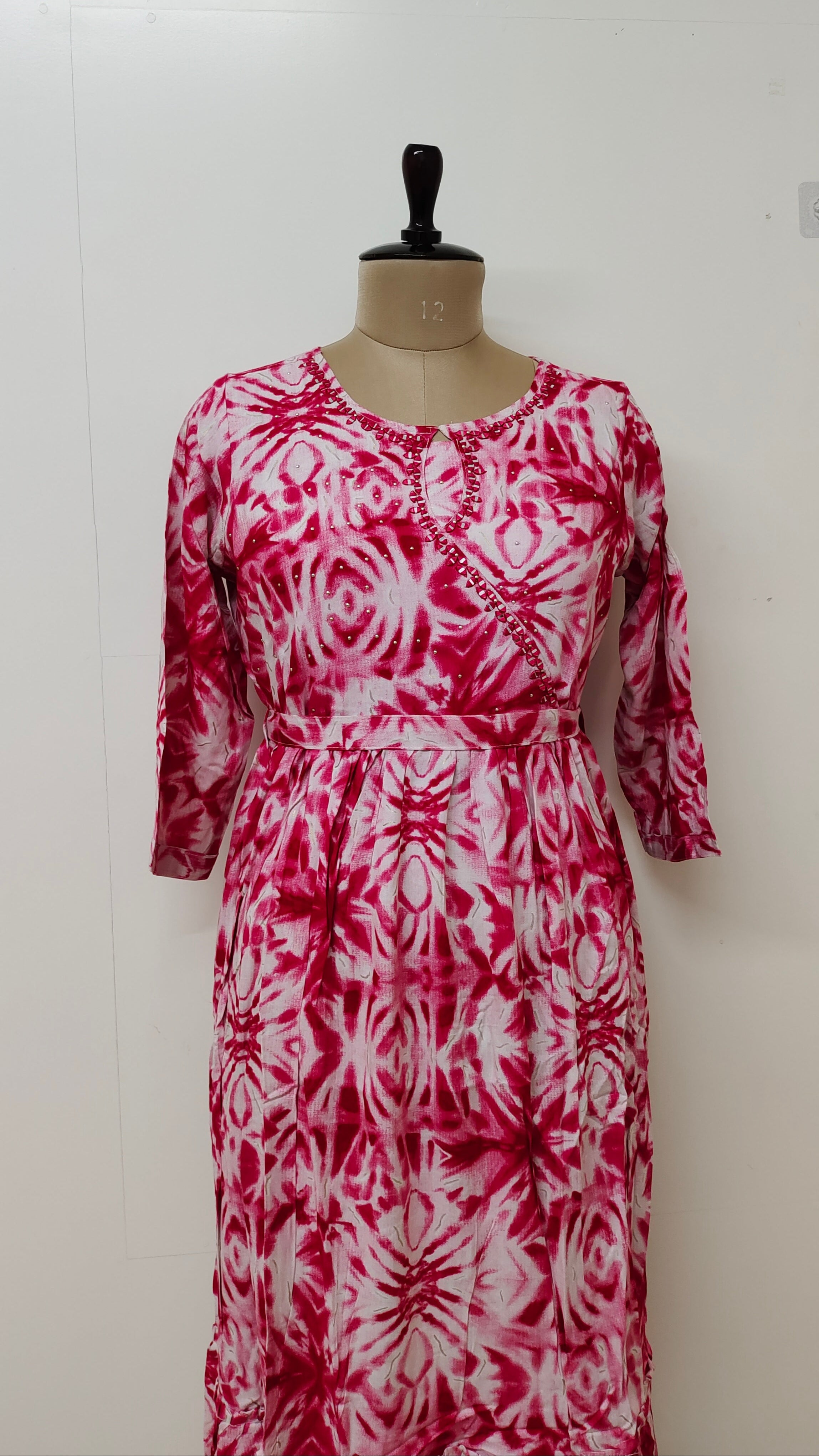 Amara Pink Rayon Long Dress With Belt