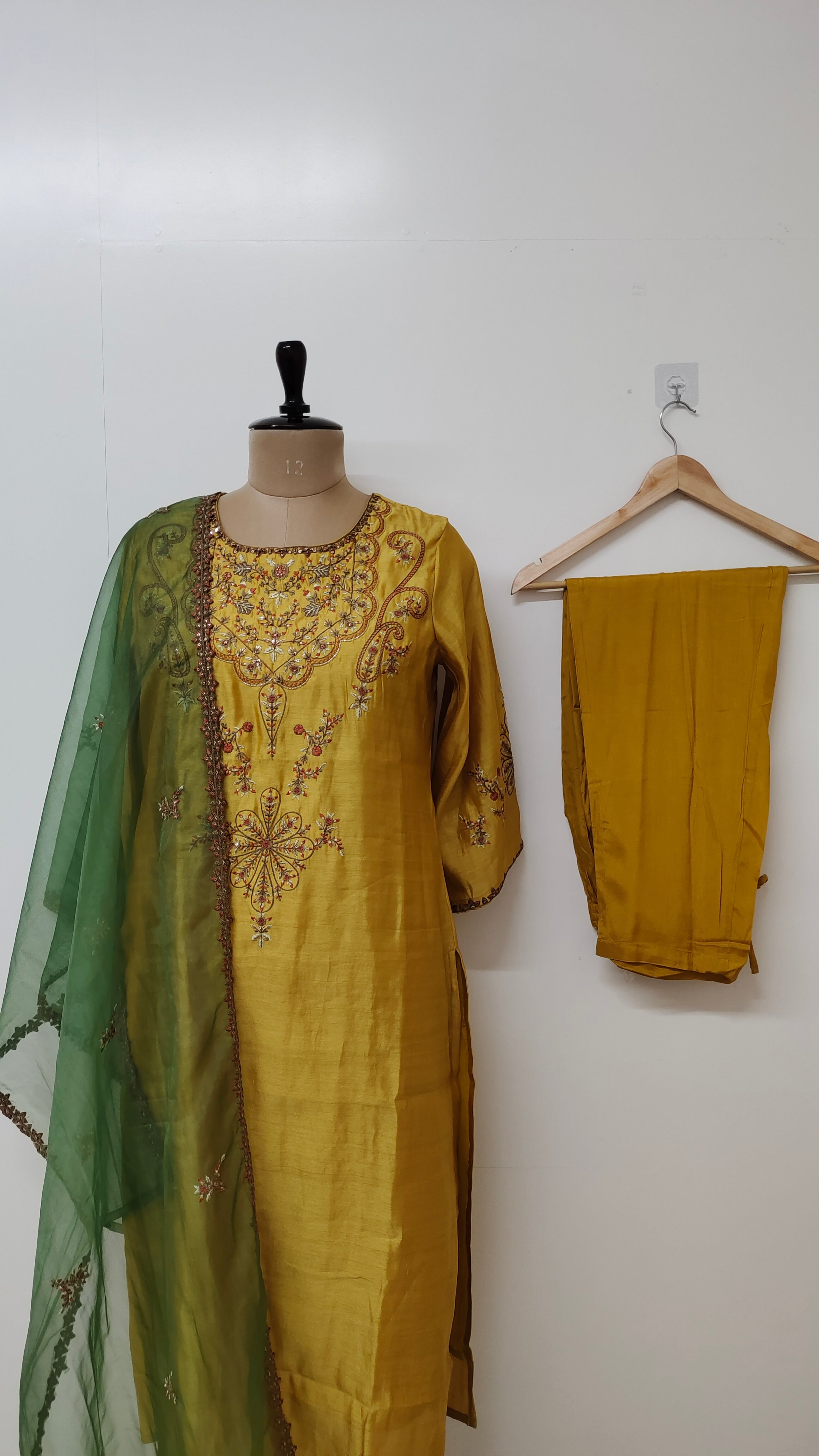 Shefali Mustard Premium Muslin Embroidered Dupatta Set