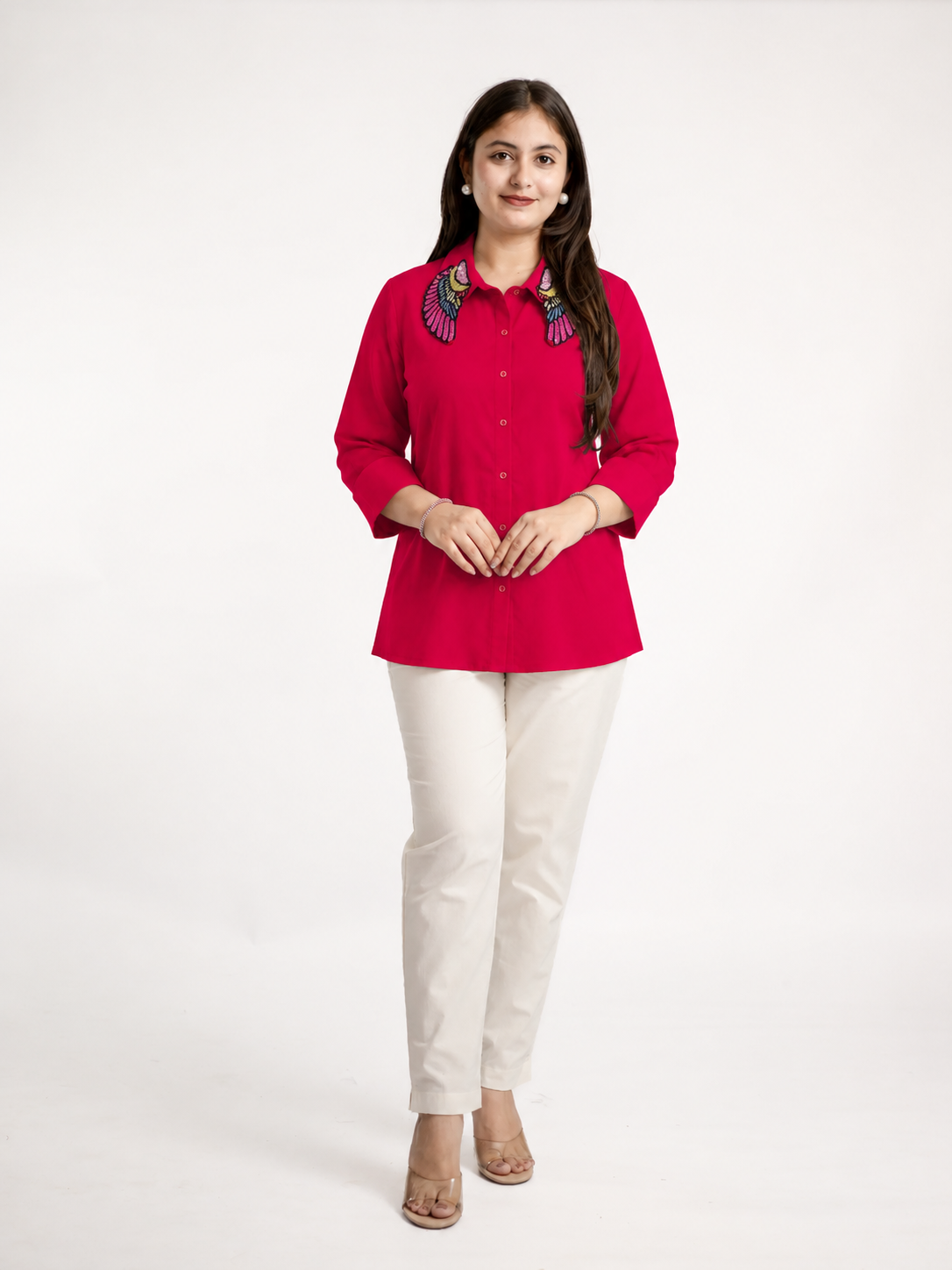 Anvi Imported Crepe Hand Embroidered Shirt
