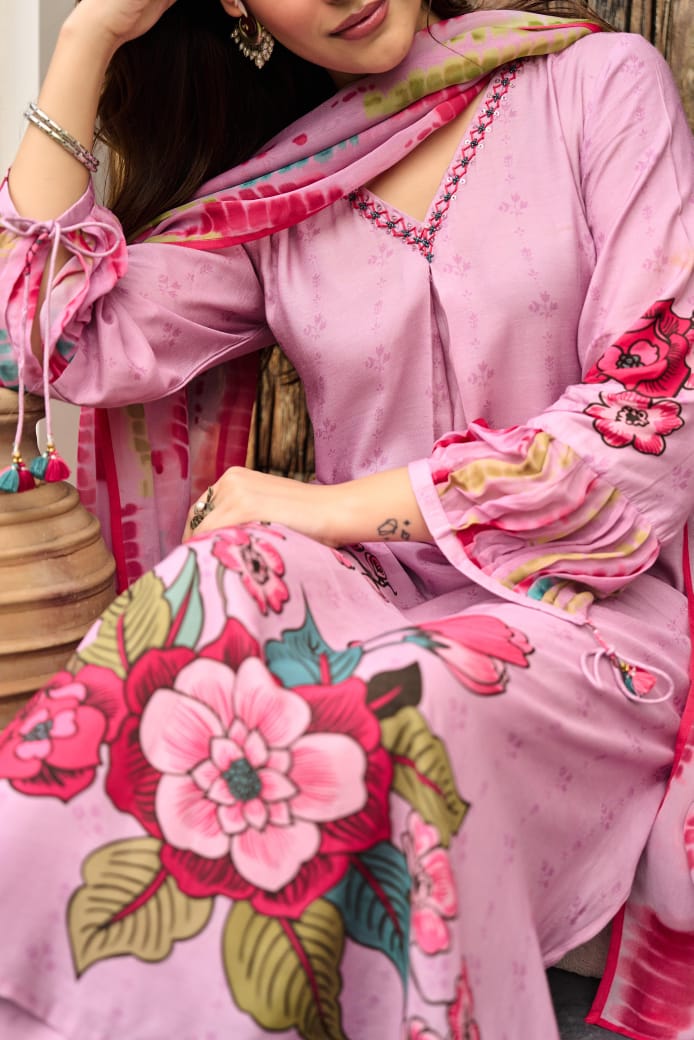 Dolly Muslin Floral Embroidered Pant Set - The Jaipur Studio