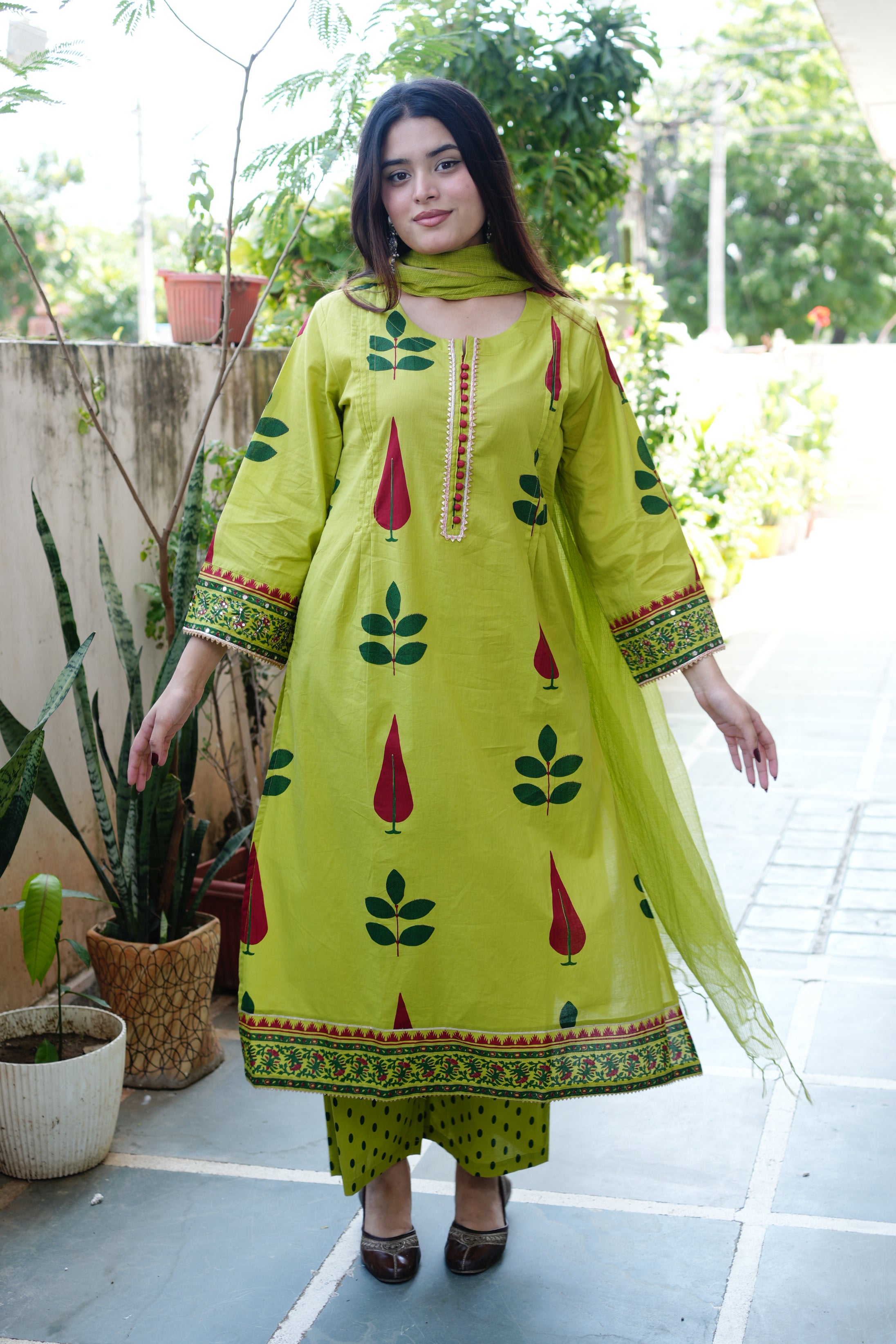 Erisha Cotton Handblock Embroidered Pant Set