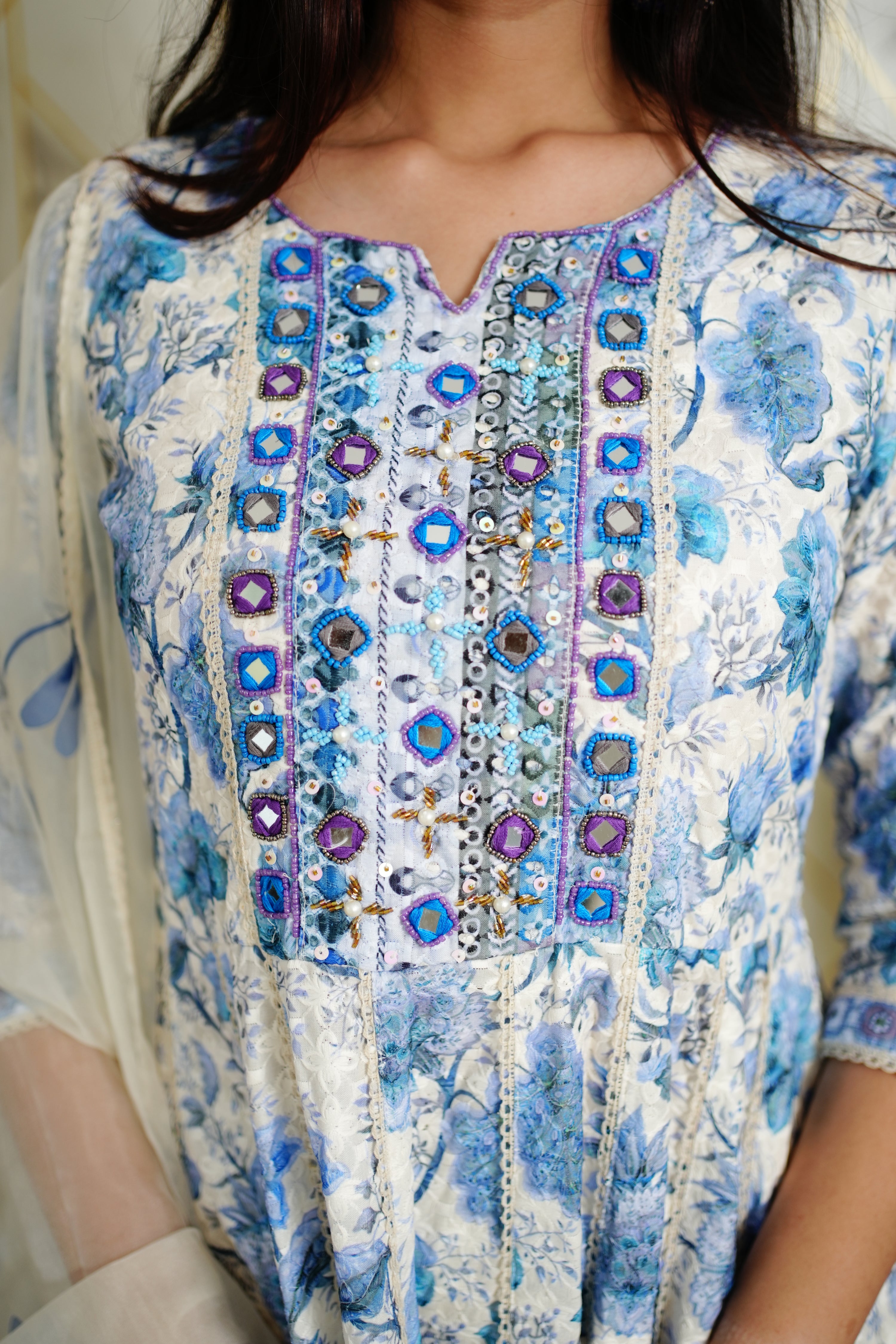 Mahak Cotton Sciffili Embroidered Anarkali Set - The Jaipur Studio