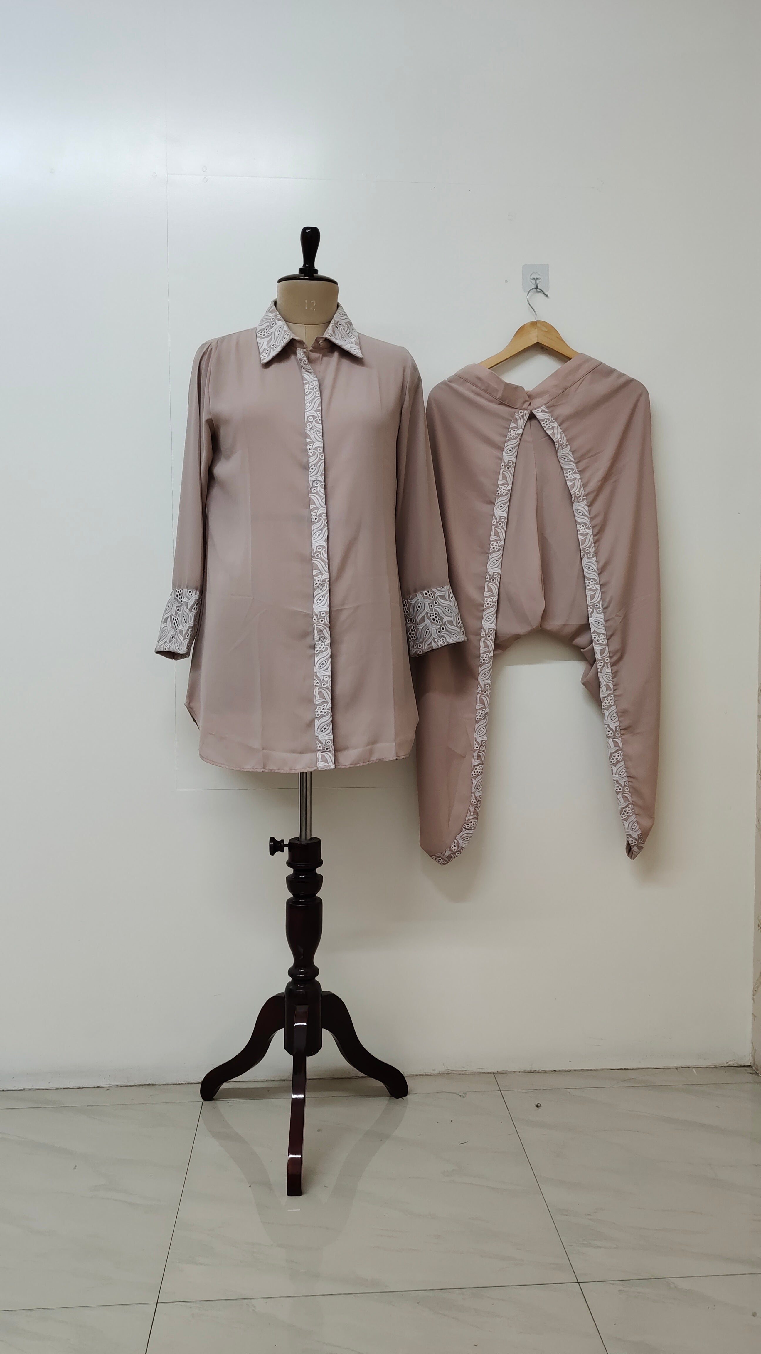 Champagne Imported Collared Embroidered Coord Set
