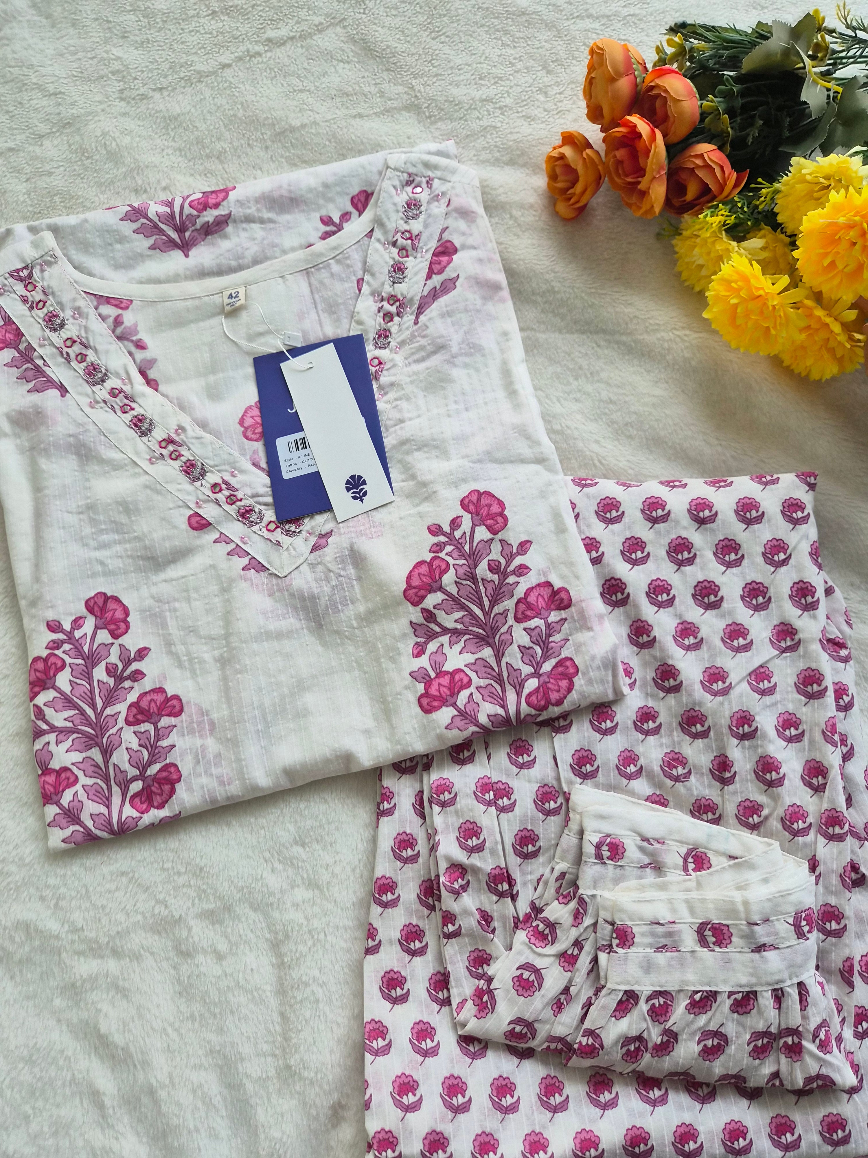 Kriti Handblock Cotton Afgani Set With Pockets