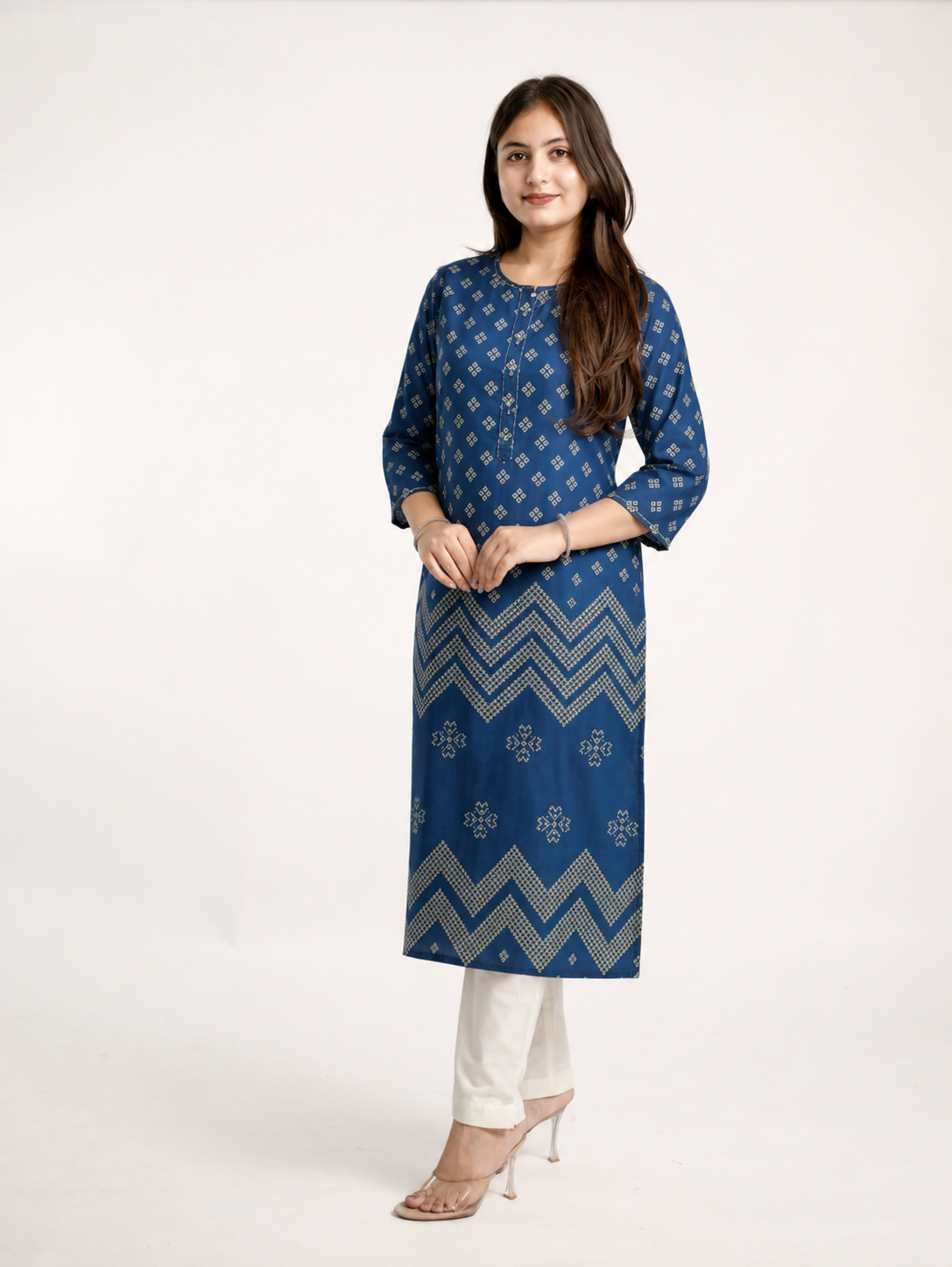Neelima Blue Muslin Bandhani Casual Straight Kurta